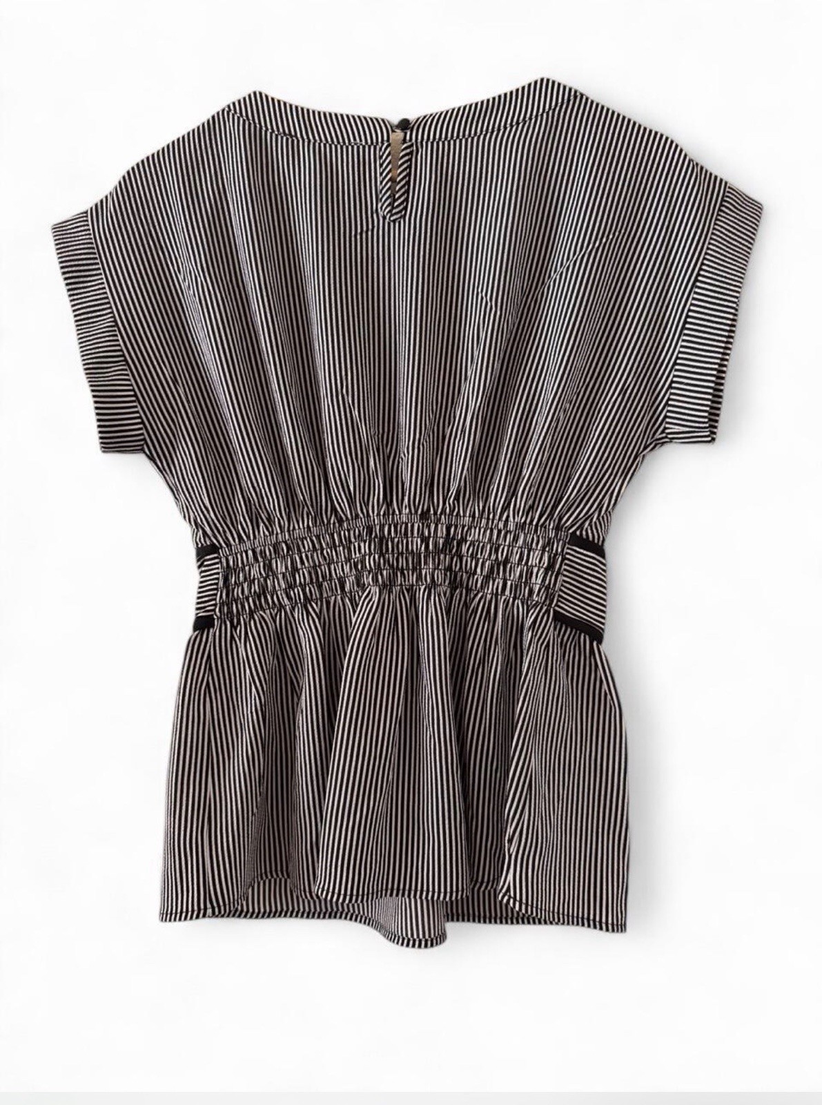 MONTREAU Los Angeles Black White Striped Smocked Waist Chiffon Blouse Women’s M
