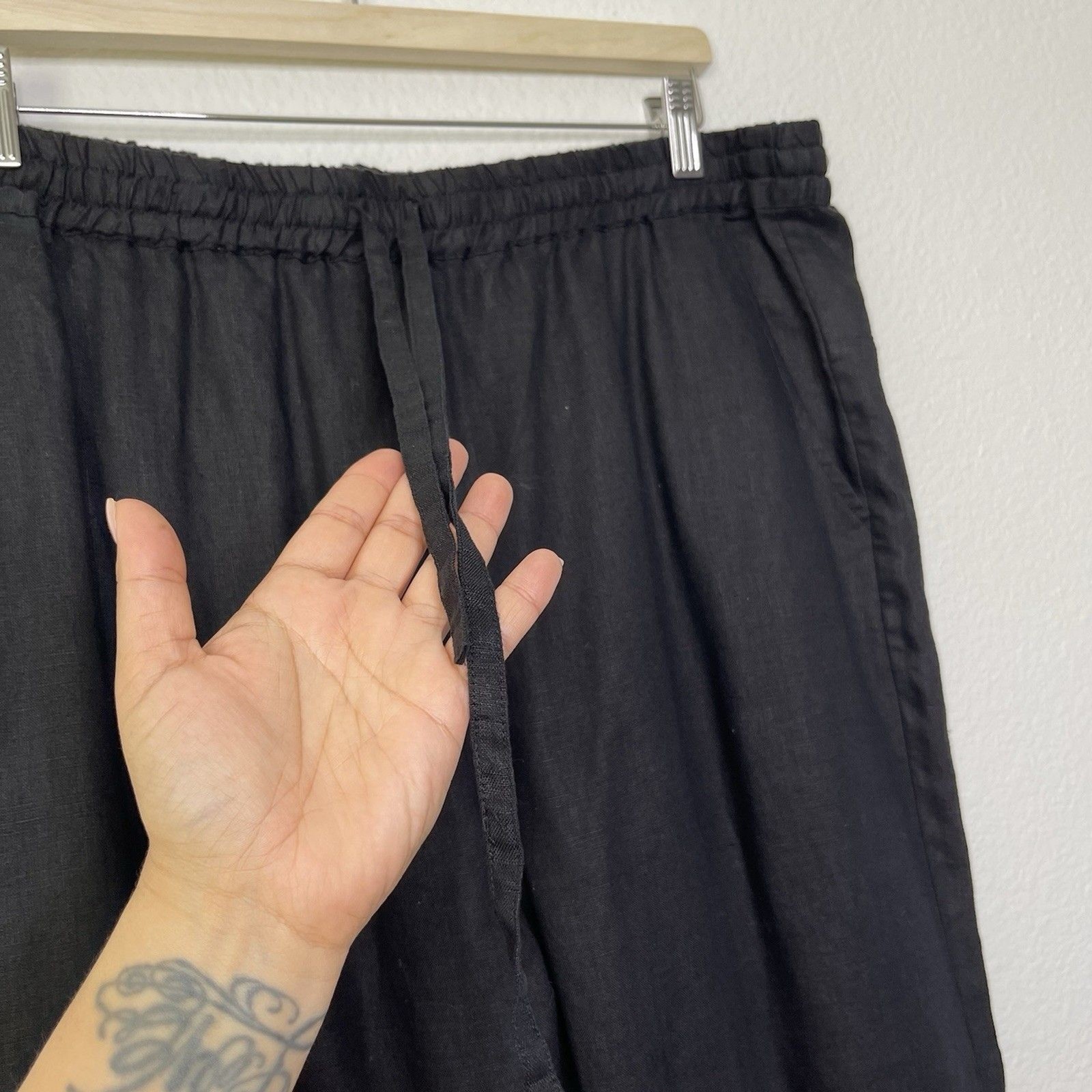 Johnny Was Pete & Greta Pants Large Black Linen Tapered Minimalist Lagenlook