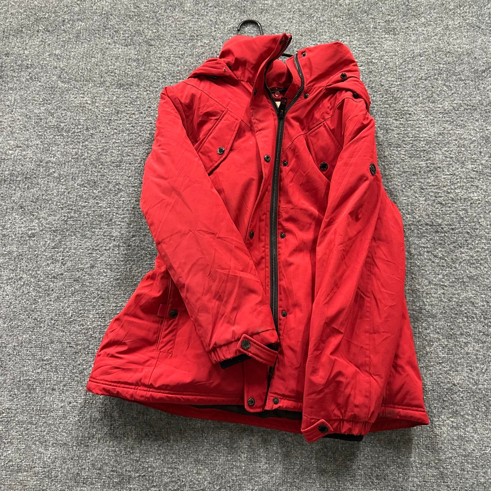 Michael Kors Parka Jacket Womens Size XL Red Hooded Down Fill Winter Coat Belted