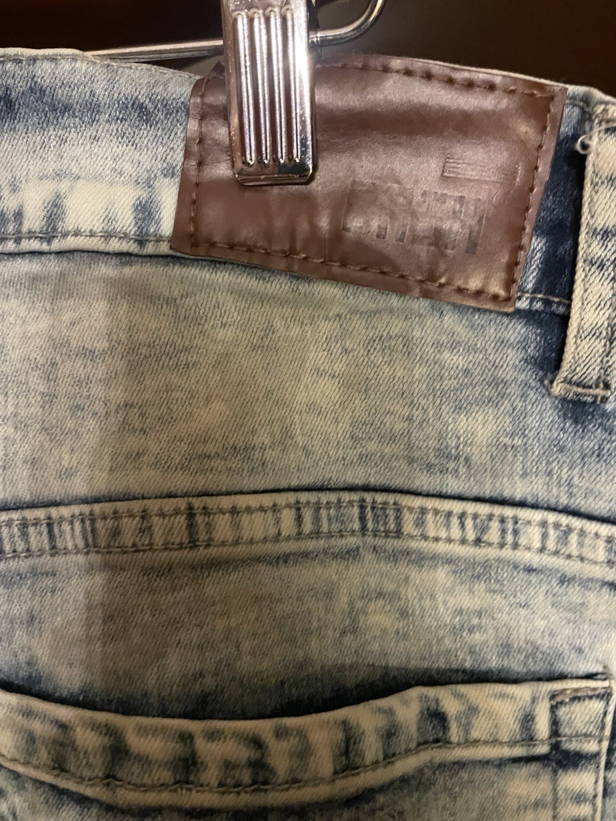 Dash American Light Acid Wash Biker Jeans Distressed Moto Strap Men’s 34×32