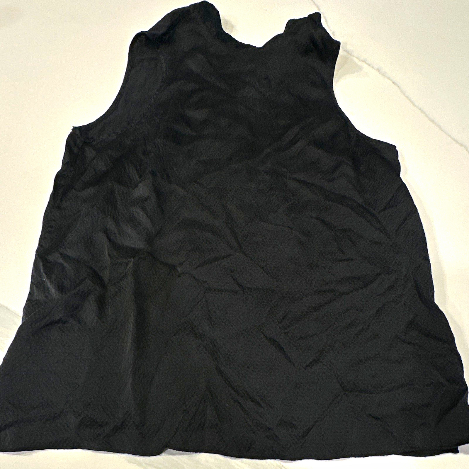 Women’s ATM Black Solid Silk Chiffon High Neck Sheer Sleeveless Zip Blouse, S/P