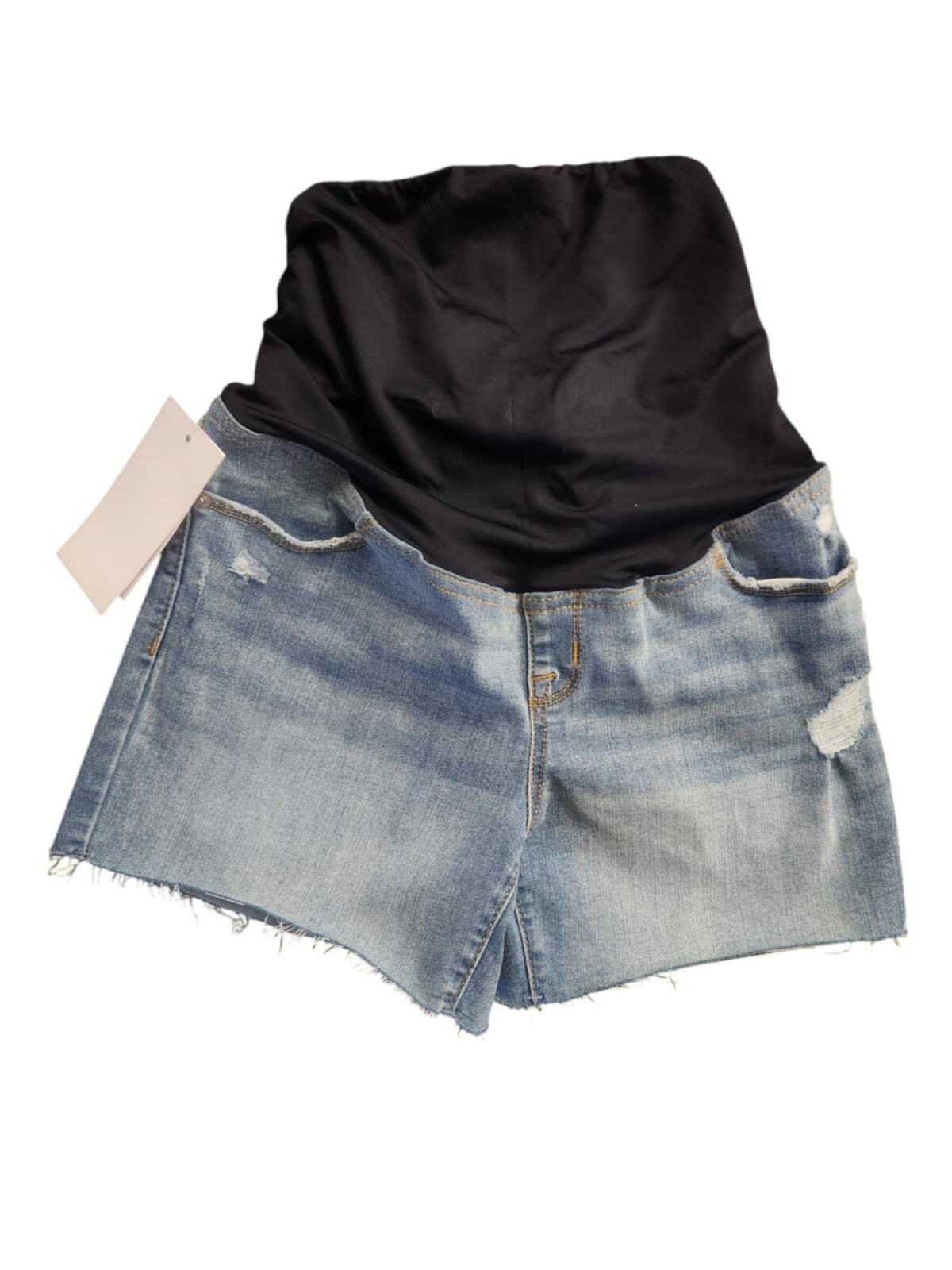 Isabel Maternity Light Destressed Denim Shorts w/ cross over panel Varies Sizes