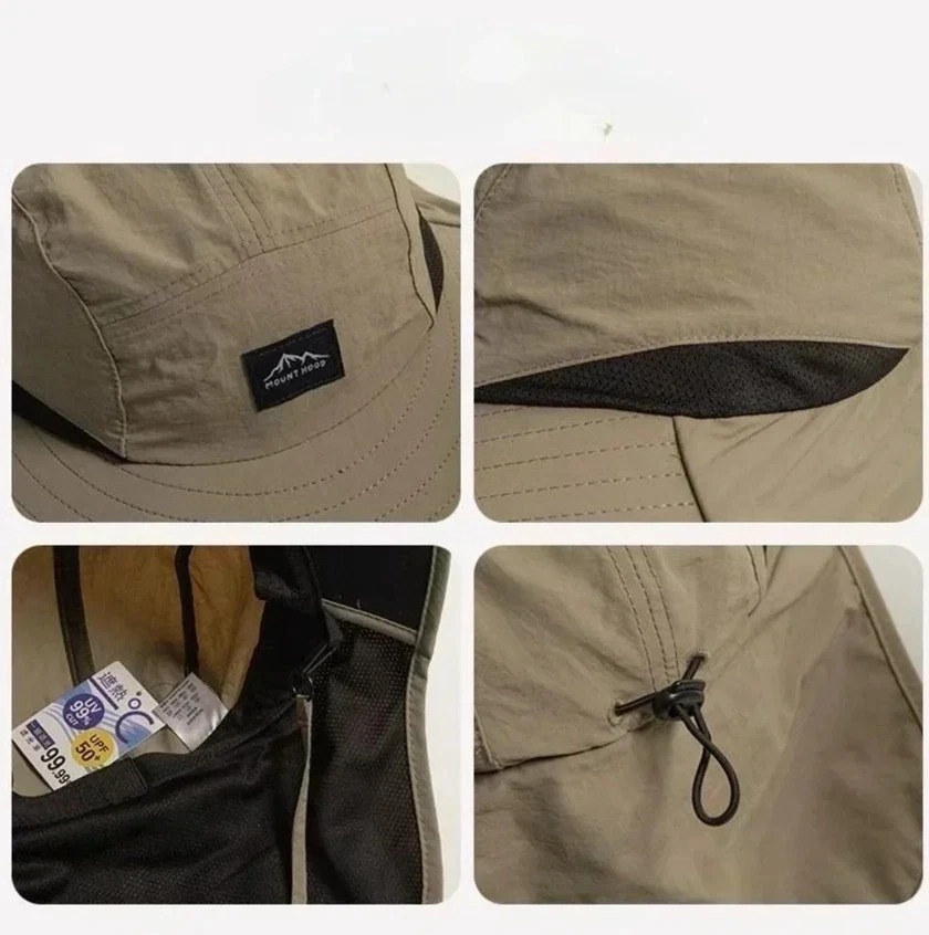 Wide Brim Sun Hat with Neck Flap UV Protection Hiking Fishing Cap for Men Women