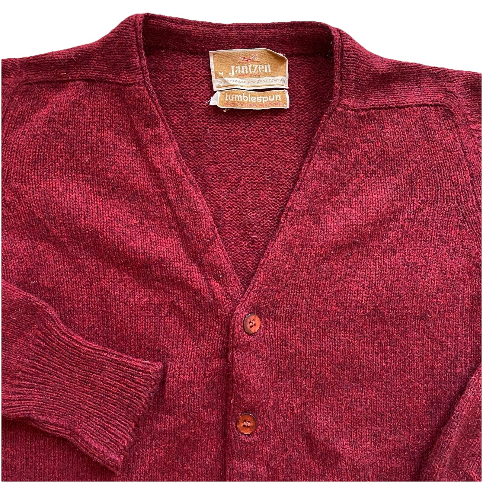 Vintage Jantzen Tumblespun Cardigan 60s Medium Red Sweater Made USA Wool Blend