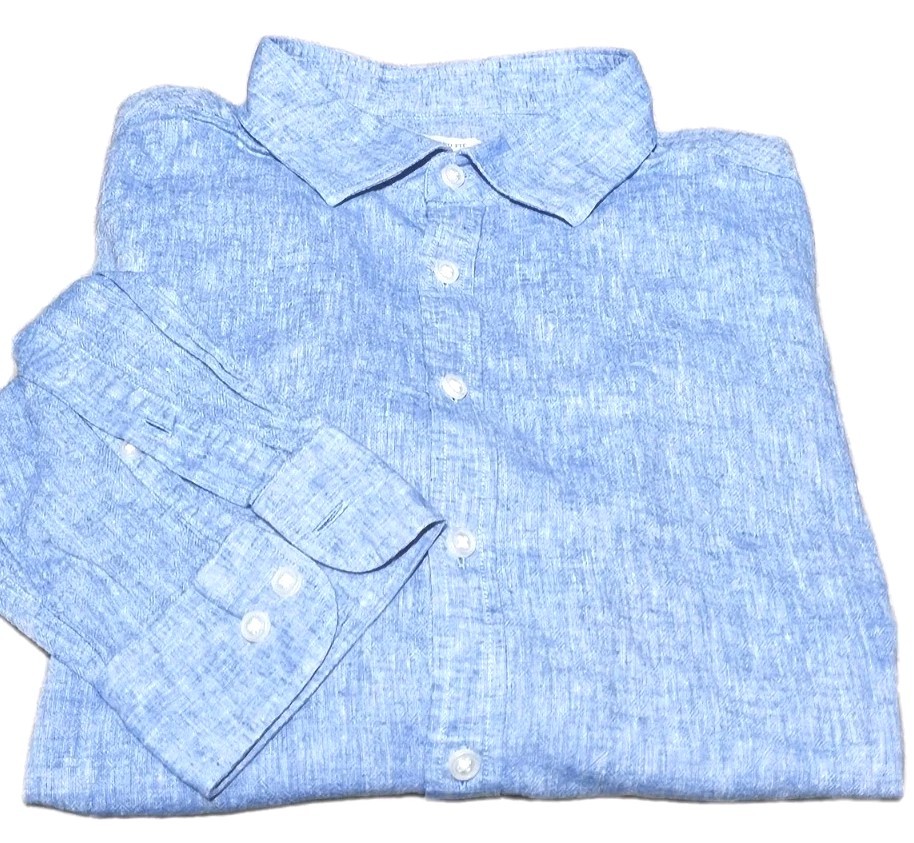 Jos.A.Bank-Mens Blue Linen/Cttn LS, TAILORED.FIT Summer Sport Shirt-(XL)