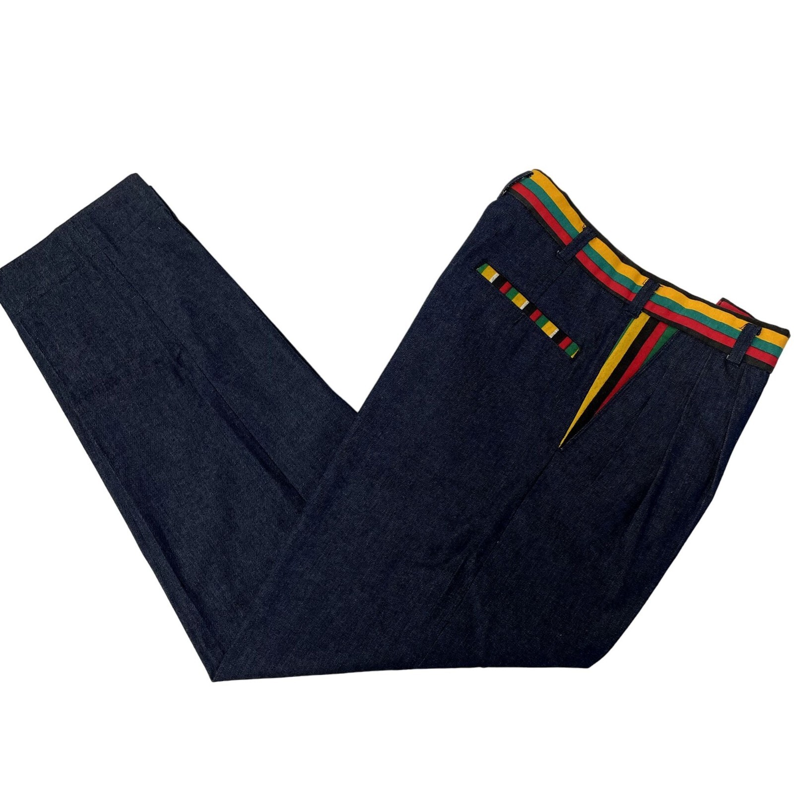 Vtg 80 90’s CUSTOM Made RAINBOW TRIM Blue Jeans HIP HOP Streetwear Denim Pants
