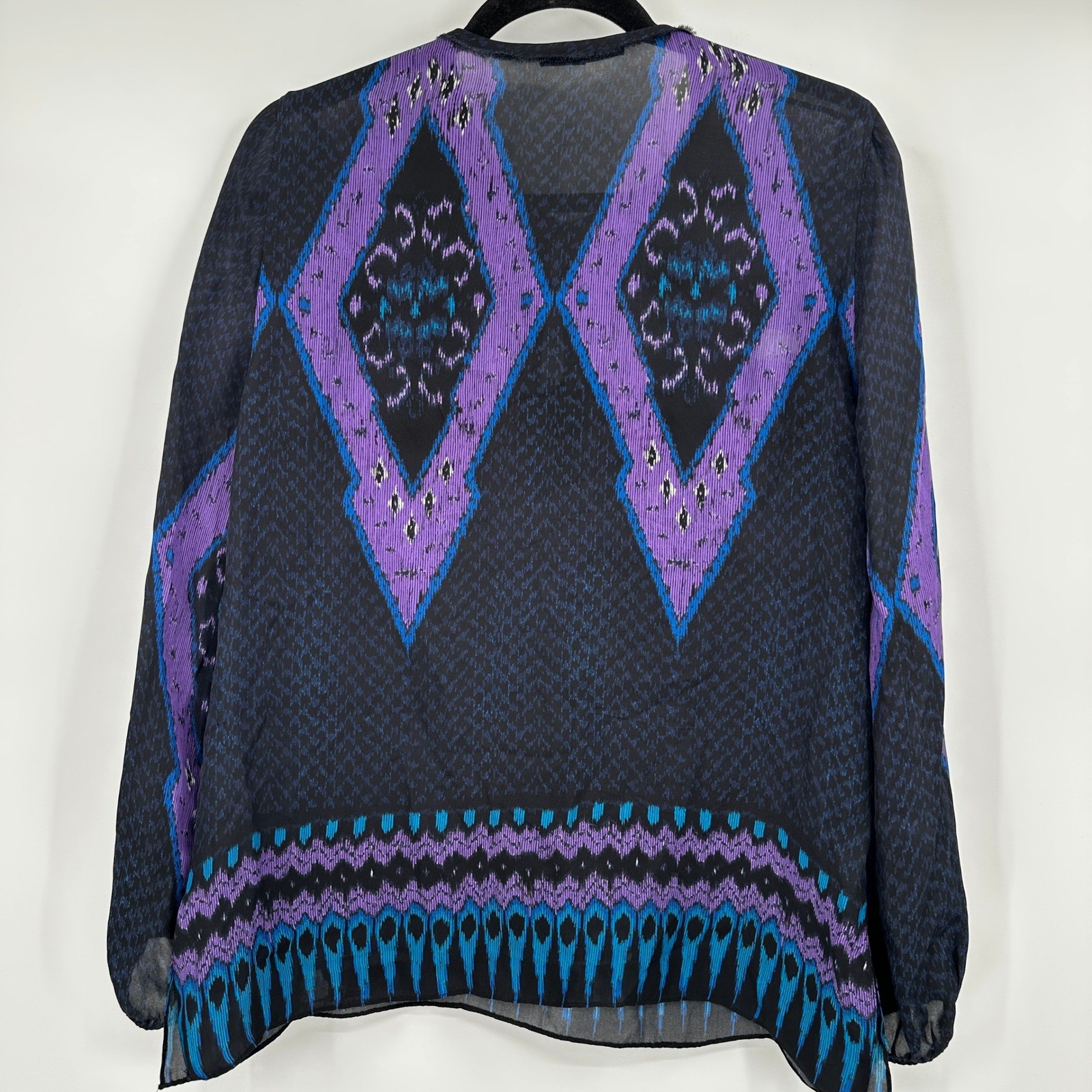 Kobi Halperin Silk Blend Ikat Print Blouse Bold Purple Ethereal Size Medium