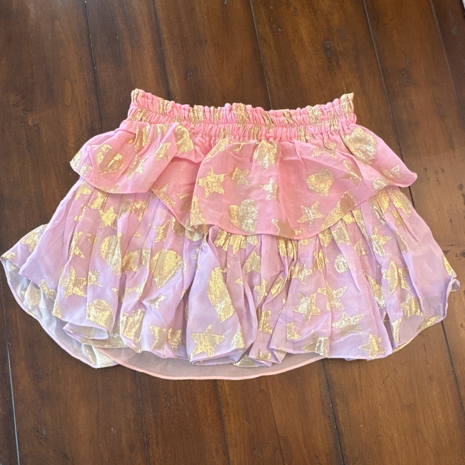 LoveShackFancy Size S Pink/Purple Ombré Gold Star & Heart Skirt