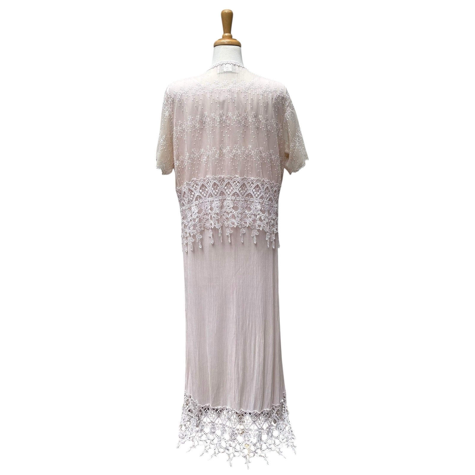 VTG Magnet Art Lynn Yang 2 Piece Set Maxi Dress Top Sz L Pastel Pink Crochet 90s