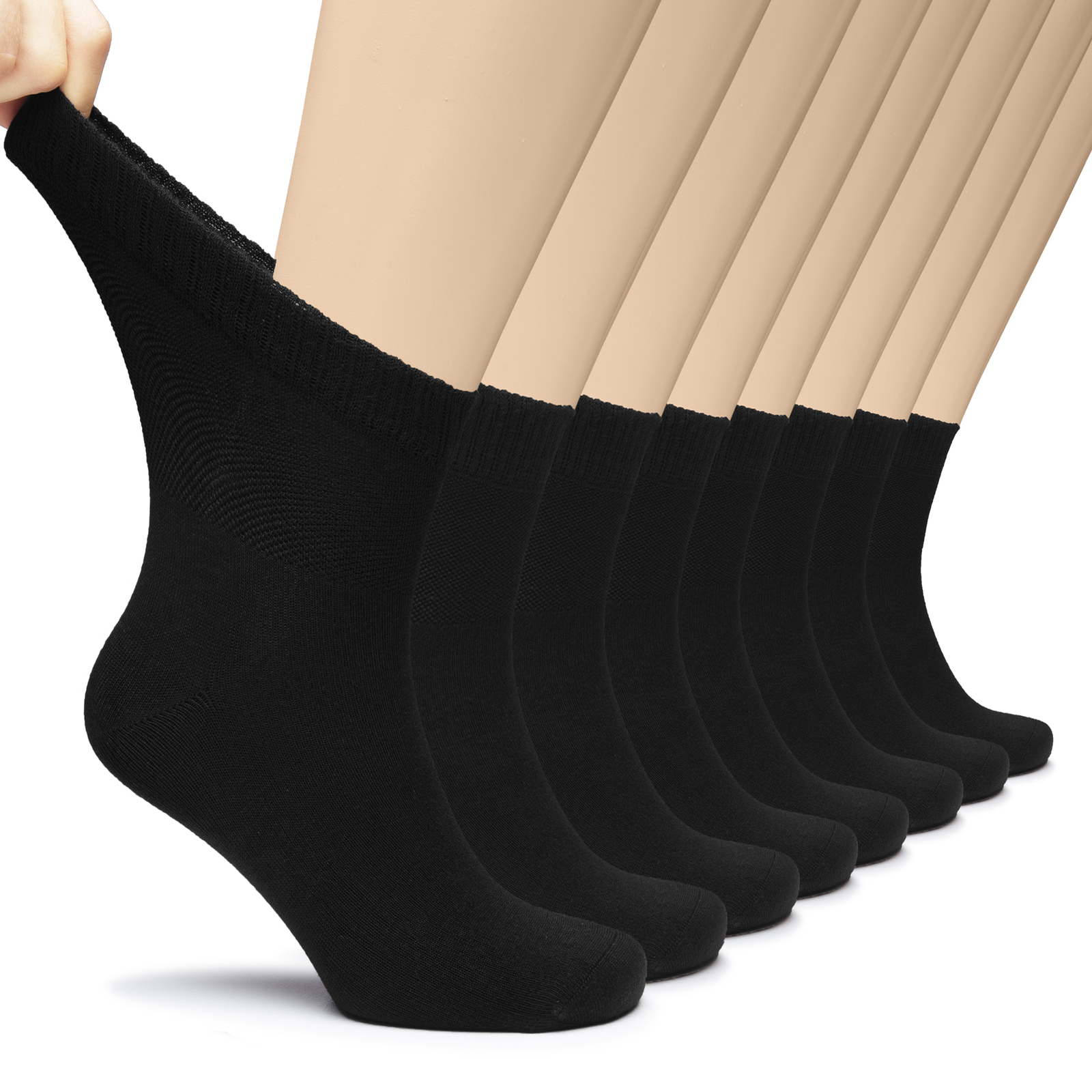 Men Diabetic Ankle Bamboo Socks, Solid Colors, Casual, 8 Pairs, by Hugh Ugoli