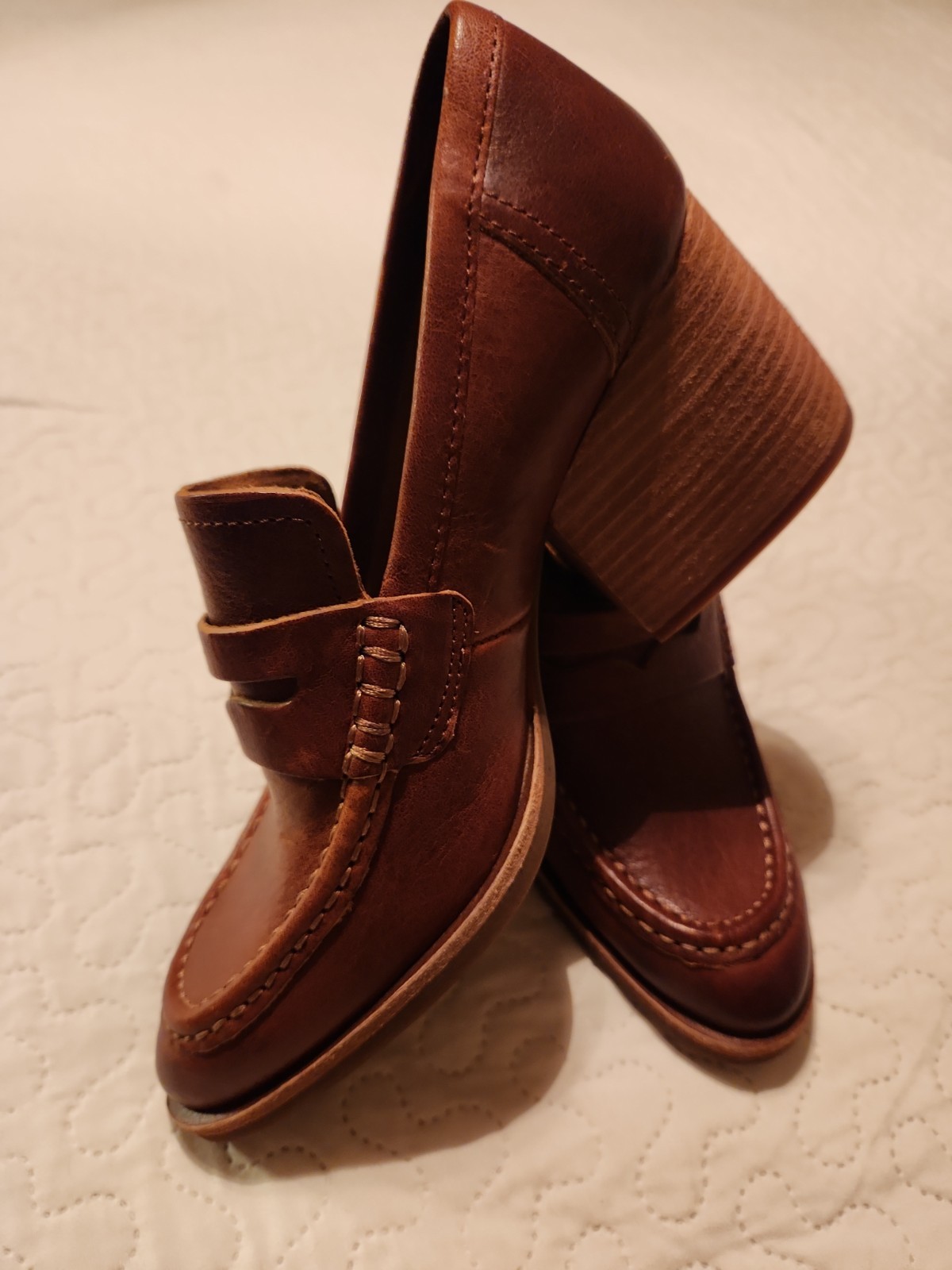 Kork-Ease Modeste Penny Loafer Leather Pumps Brown Block Heel Size 9M