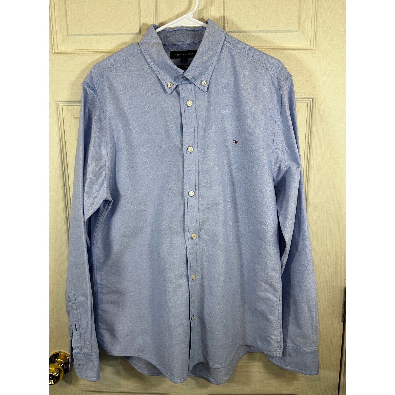 Tommy Hilfiger Mens Custom Fit Oxford Button Down Shirt Light Blue Large L/G