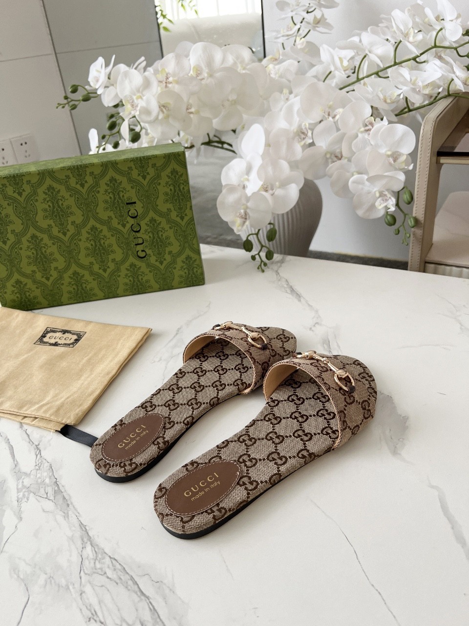 Gucci GG Supreme Flat Slip On Luxury Designer Women Slides🔥