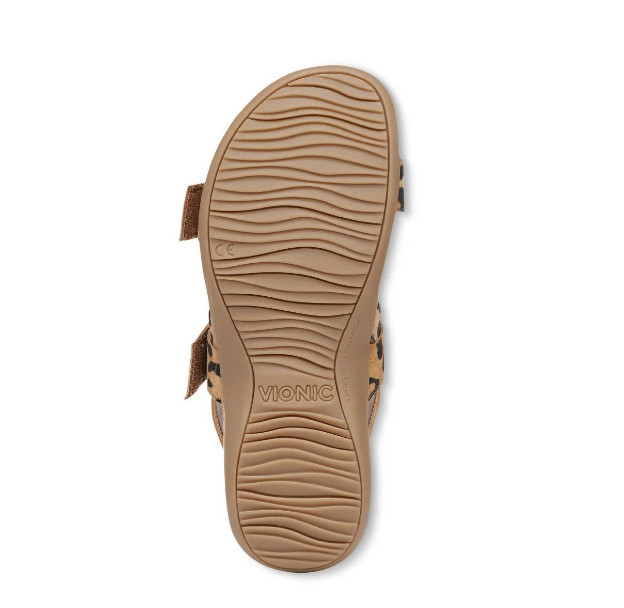 VIONIC Reese Slingback Sandal – Tan Leopard Print Suede, Medium (NEW)