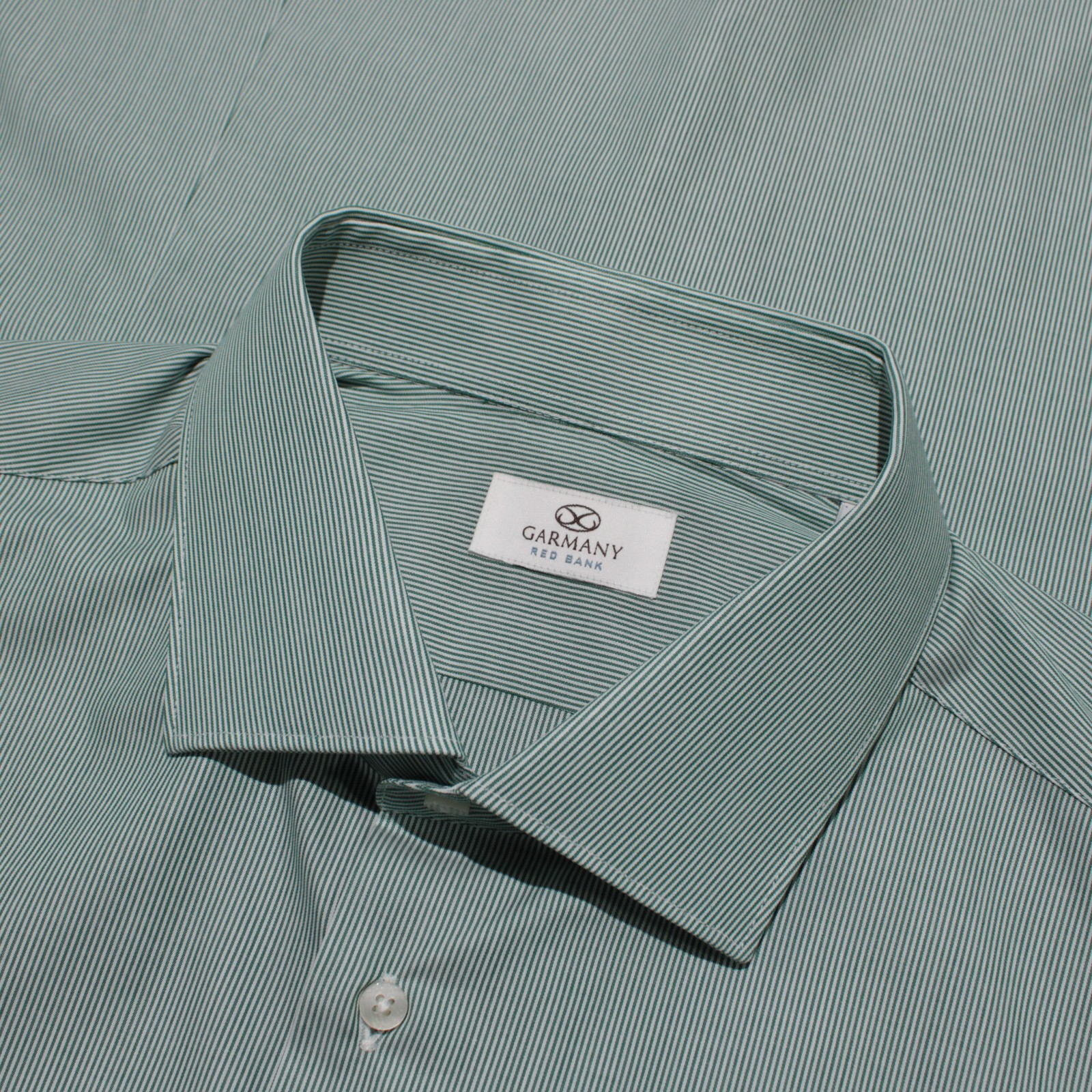 Garmany NWT Dress Shirt Size 45 18 in Green & White Stripes 100% Cotton