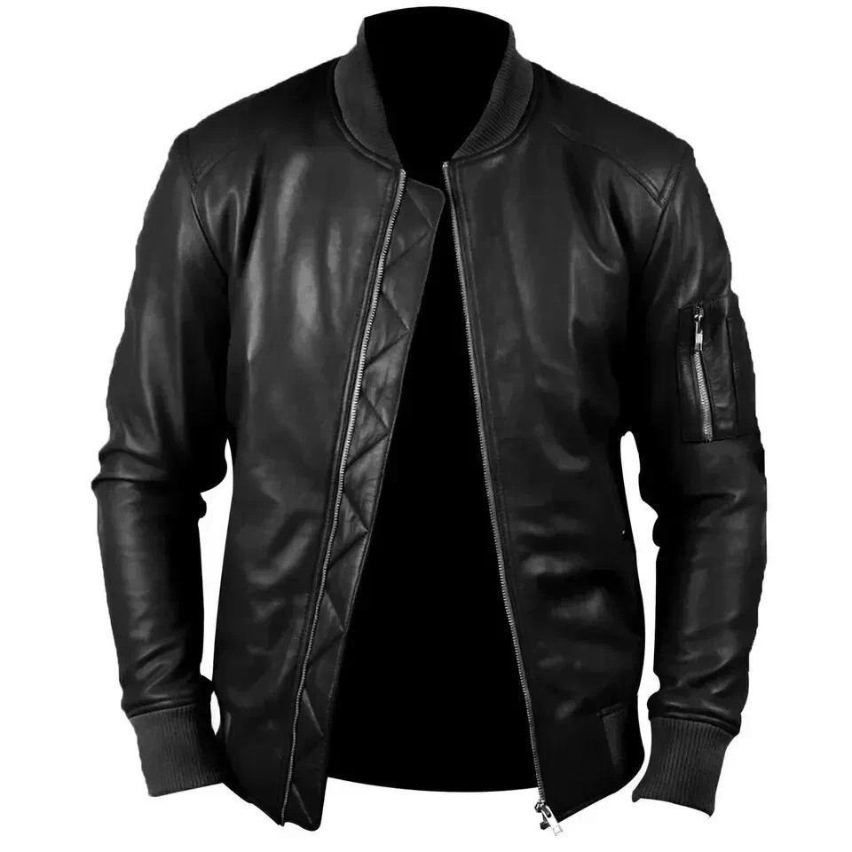 Black Leather Jacket Men Pure Lambskin Flight/Bomber Size XS S M L XL XXL Custom
