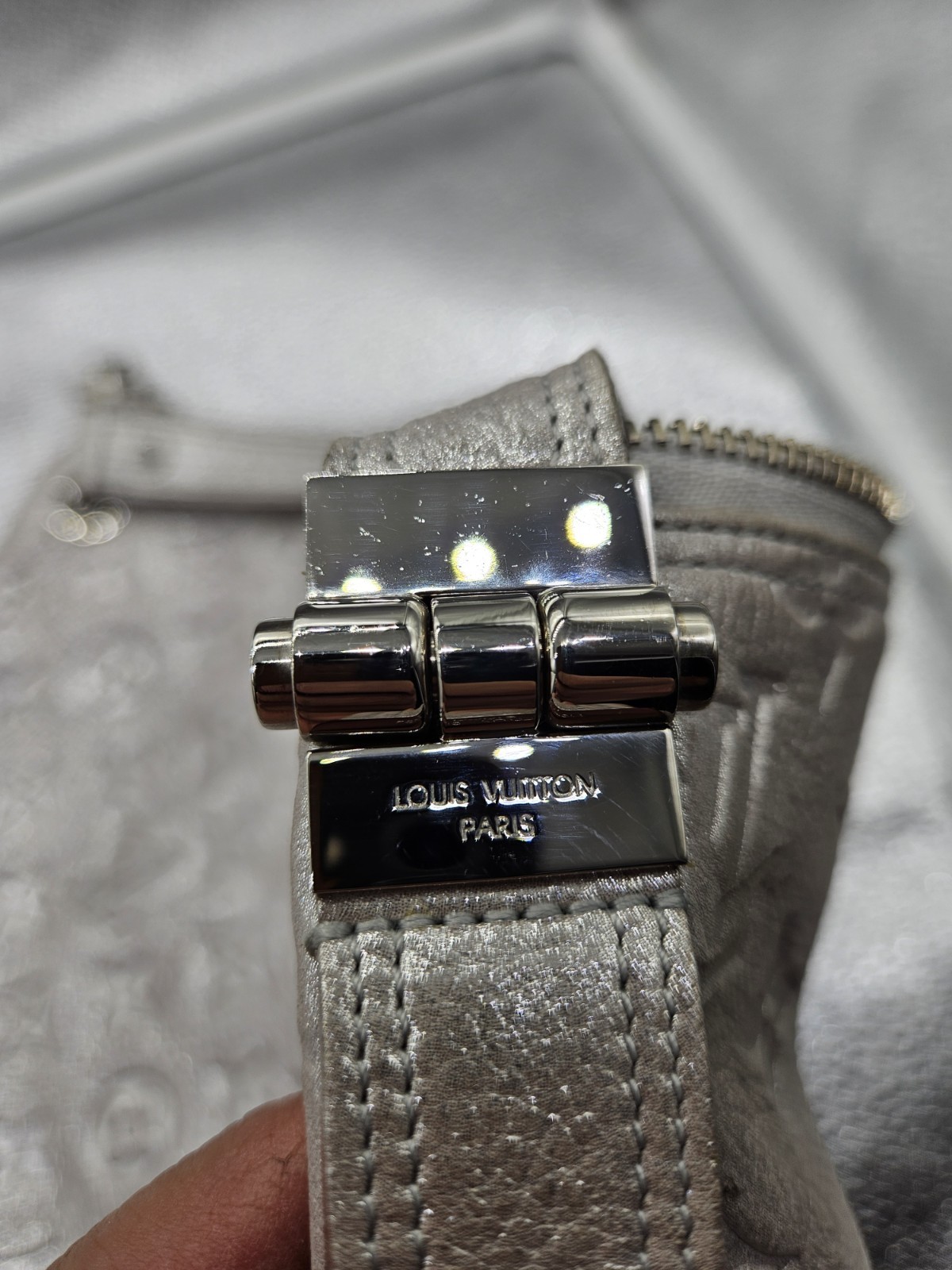 LOUIS VUITTON Silver Monogram Shimmer Leather Halo Bag