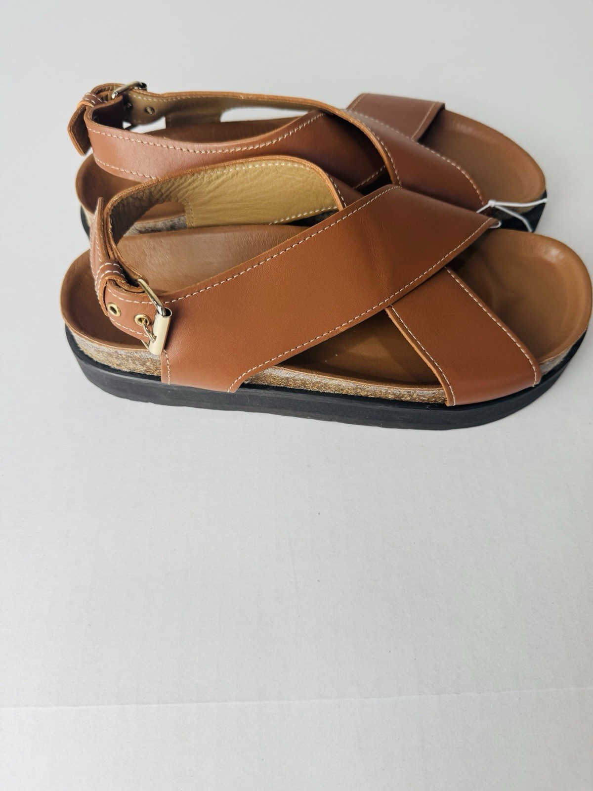 & Other Stories Tan Leather Cross Strap Sandals EU 37 NWO
