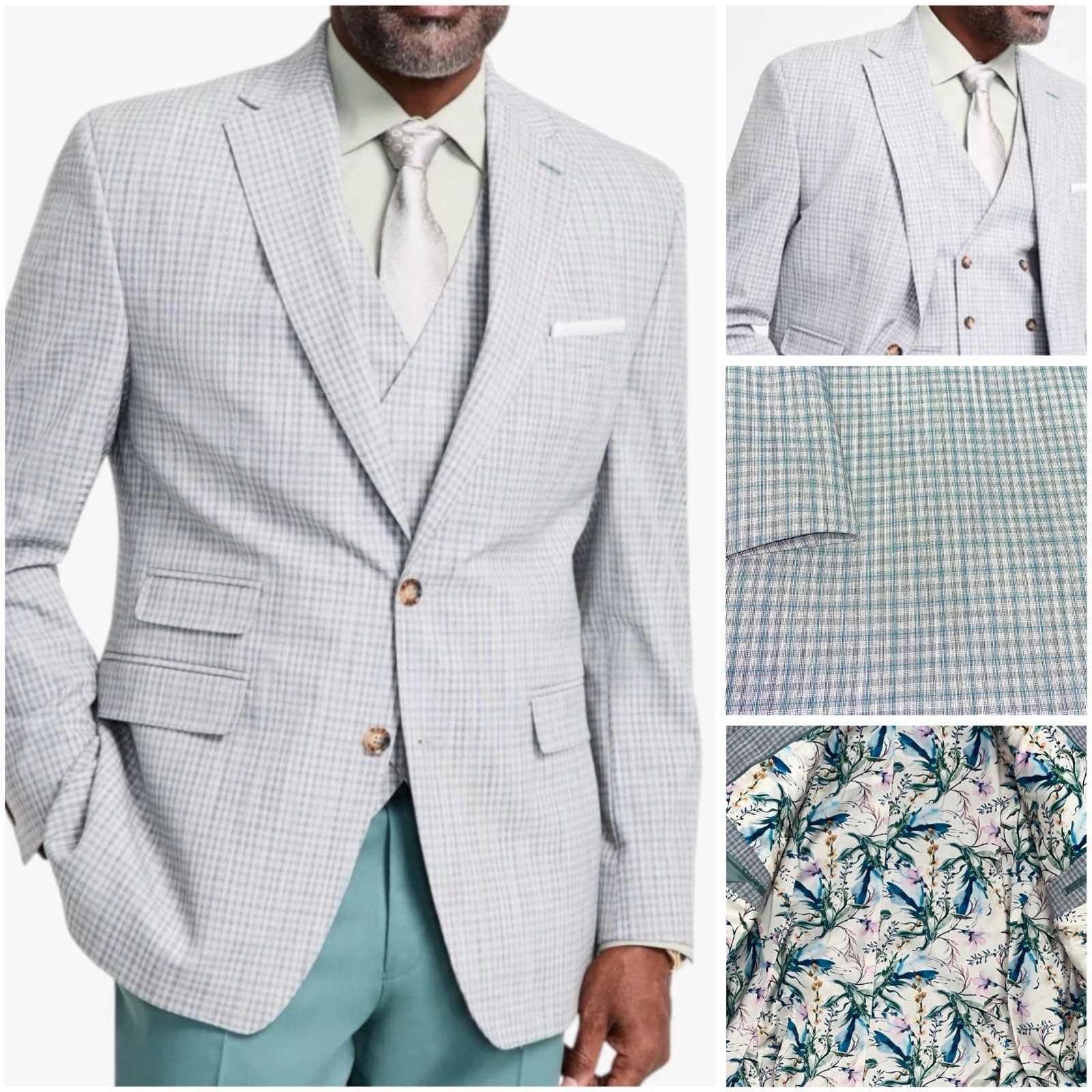 Tayion 42L Classic fit Suit Jacket Blazer Grey Green Check Sport Coat New NWT