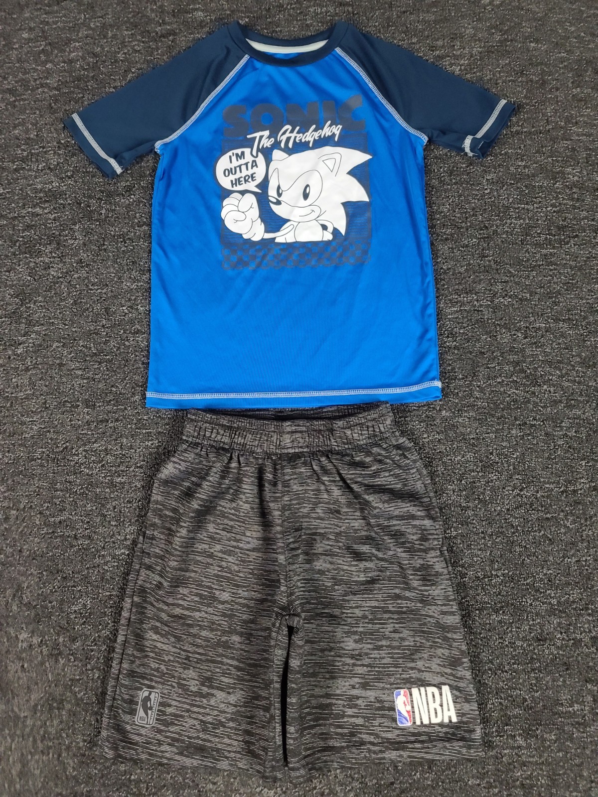 Boys Outfit 8 NBA Shorts & Sonic The Hedgehog Shirt Two Piece Play School Set