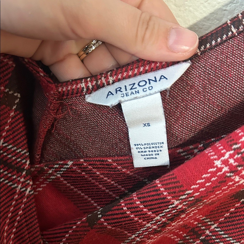 Arizona Jean Company Red Plaid V-Neck Mini Dress
