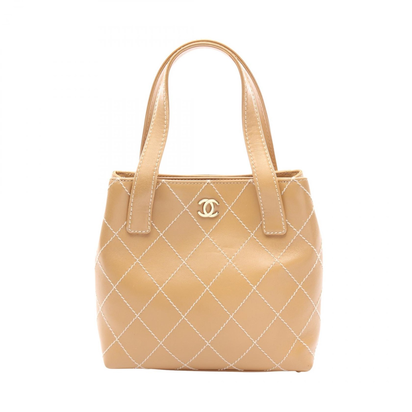 CHANEL Wild stitch Tote Bag A18126 leather Beige GHW Used Women