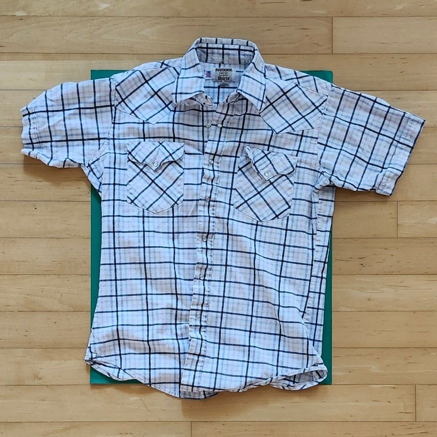 Vintage 70s Ruddock Western Wear Pearl Snap USA Plaid Mens Medium