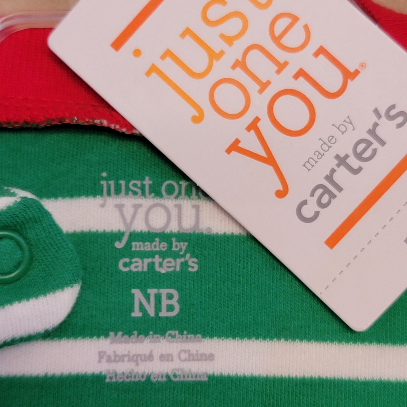 Carters Santa Pajamas + Hat Boys Sz NB 1 Pc Green Stripe Christmas Footie Sleep