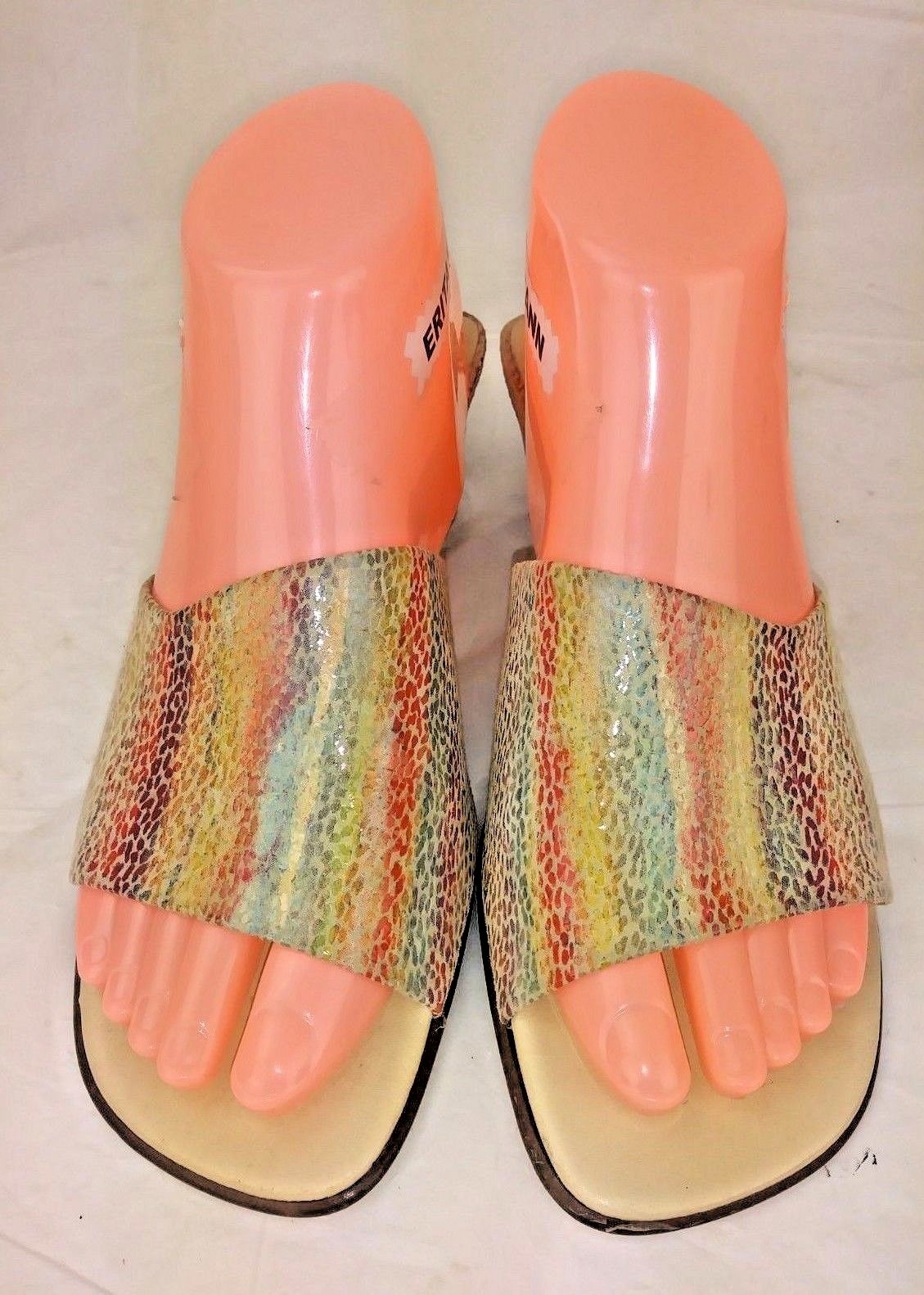Peter Kaiser Womens 7.5 Sandals Heels Striped Textured Leather Mules Y2K 2029