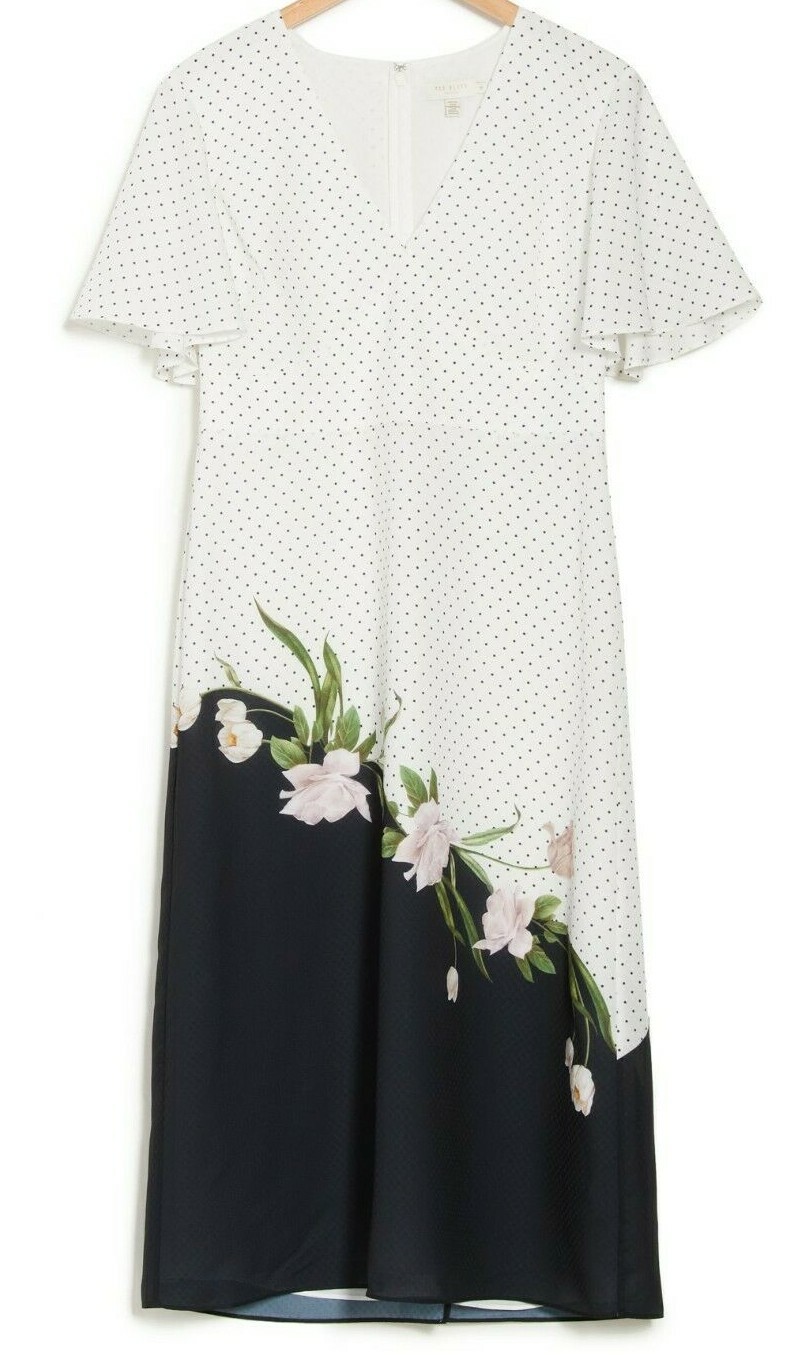 NEW, Ted Bow Danee Elderflower Midi Dress in White – Size 1 US 4 #D4585