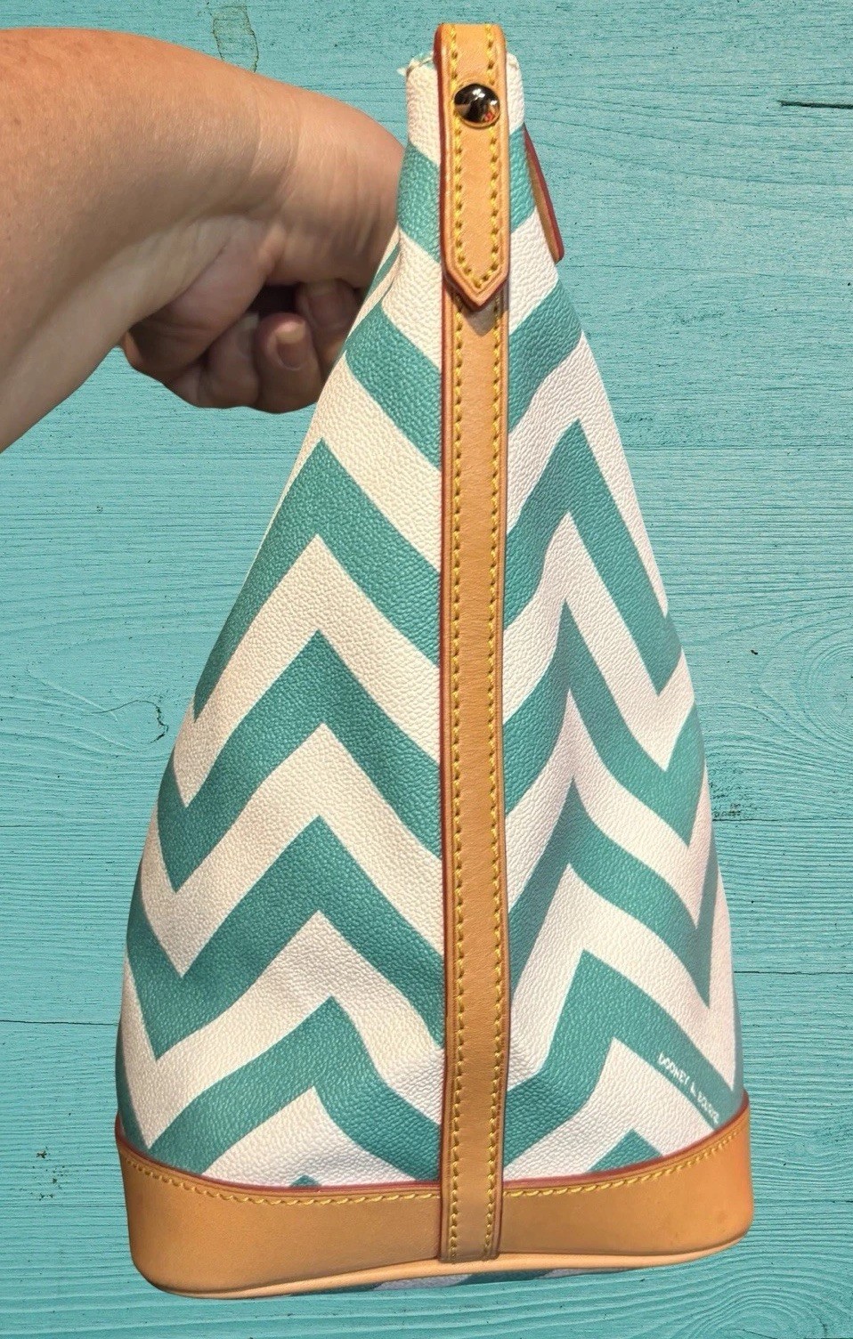 Dooney Bourke Turquoise Spearmint Green Chevron Large Shopper Tote Shoulder Bag