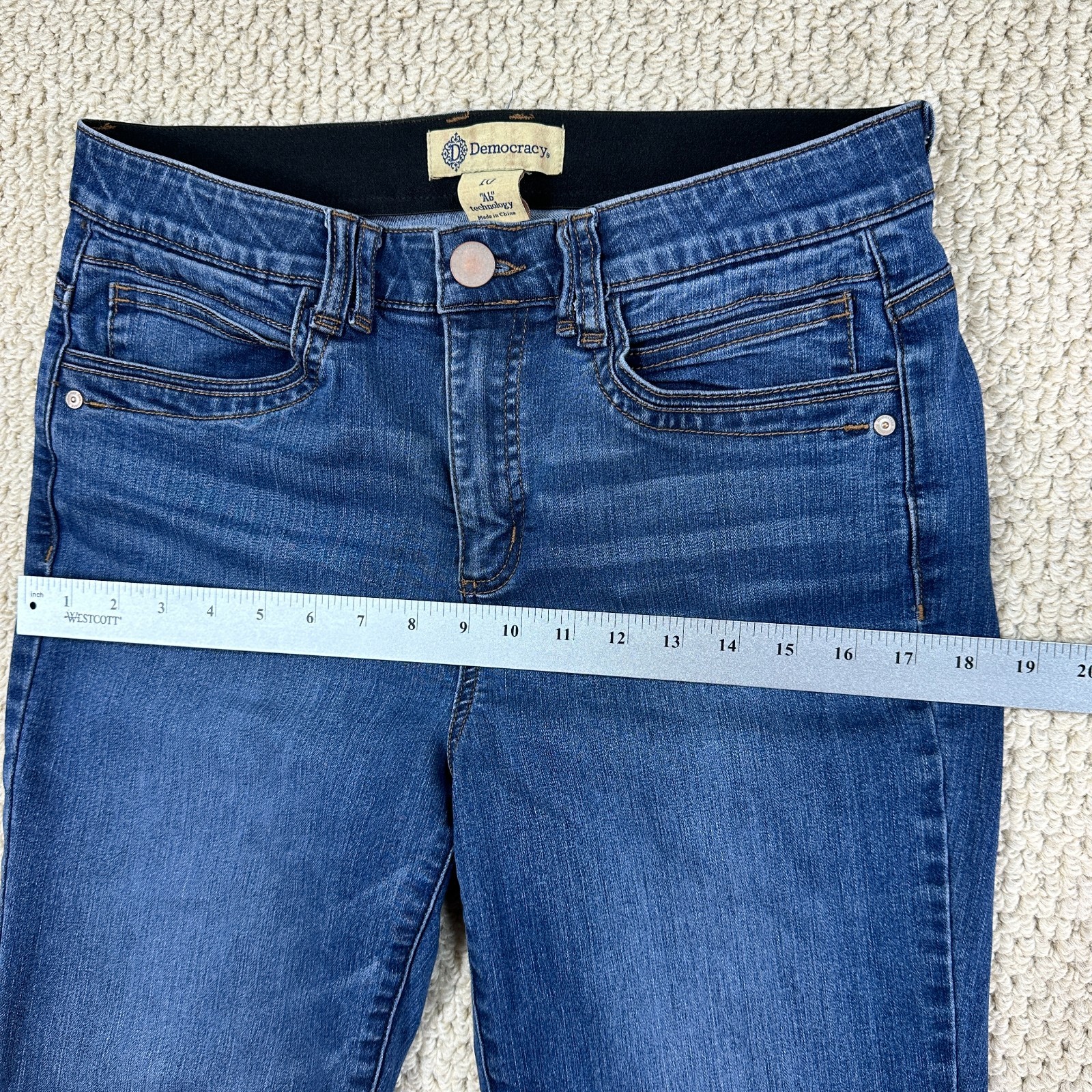 Democracy Jeans Womens 10 Blue Ab Technology Itty Bitty Bootcut Stretch Frayed