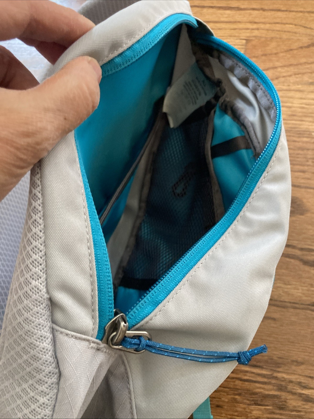 Patagonia Atom 8L Sling Backpack Tan Cream Teal Crossbody Hiking Travel Bag