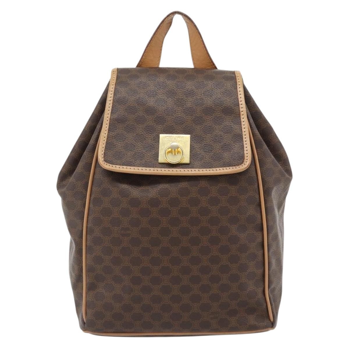 CELINE Macadam Canvas Backpack PVC Leather Brown Gold Auth 182528A