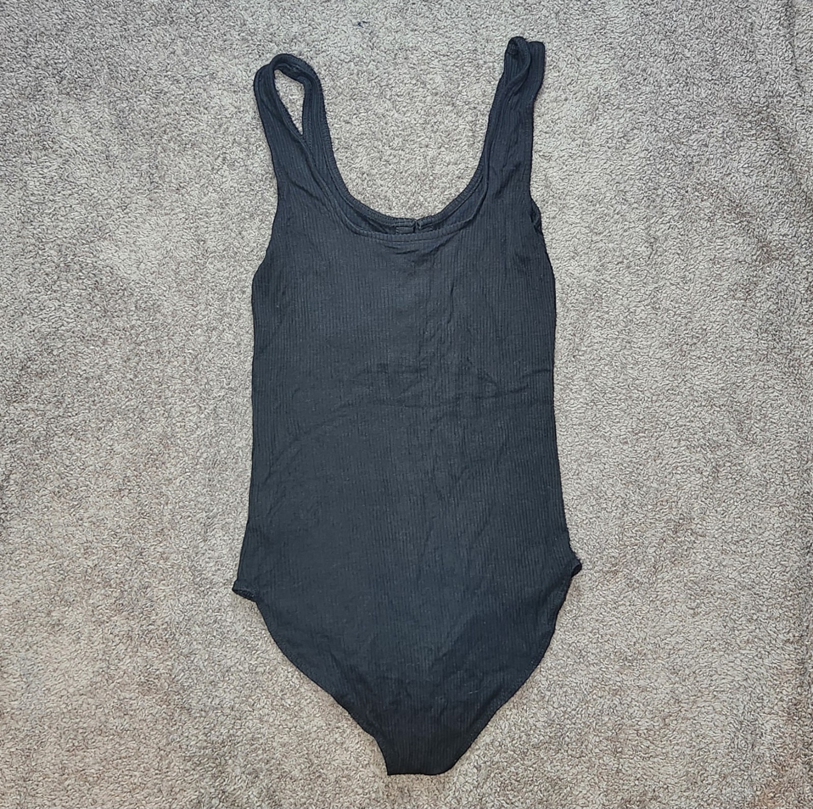 Black American Eagle Outfitters Lace-Up Tank Bodysuit Small Ribbed Snap Stretch