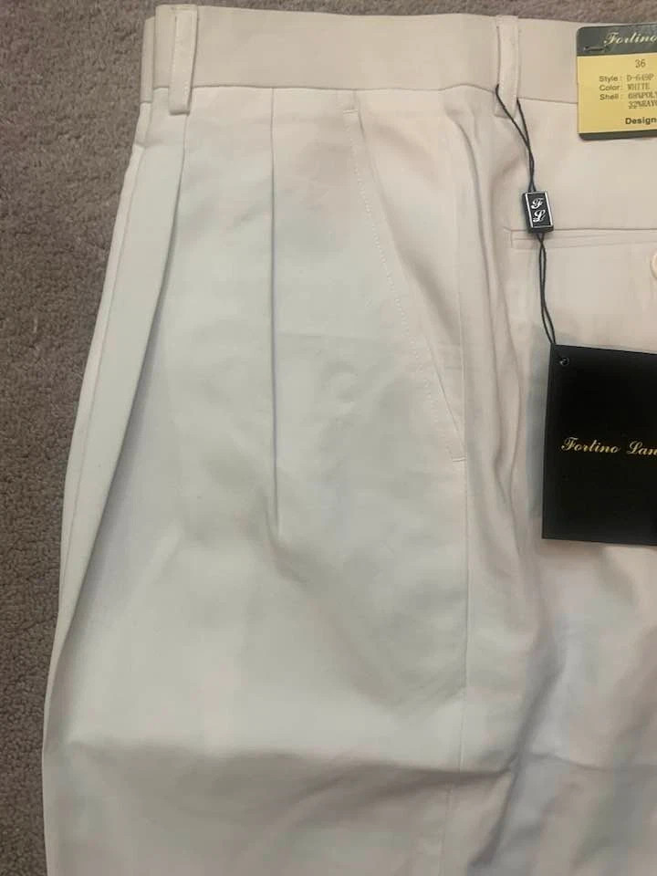 🔥 🔥🔥 NEW Fortino Landi White Dress Pants Double Pleat Cuffed Slacks