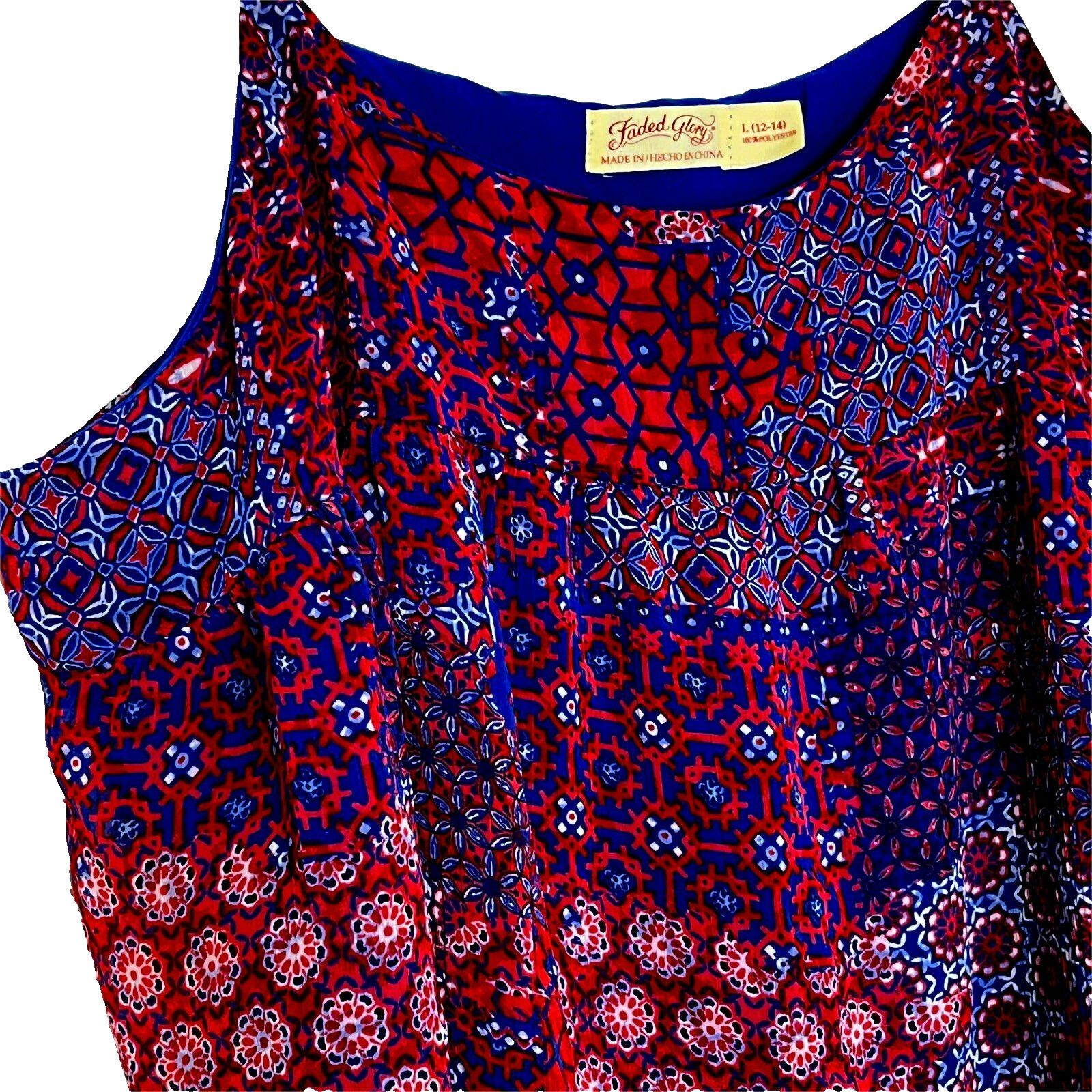 Faded Glory Babydoll Top sz L Y2K Sheer Tiered Boho Romantic Patchwork Beach
