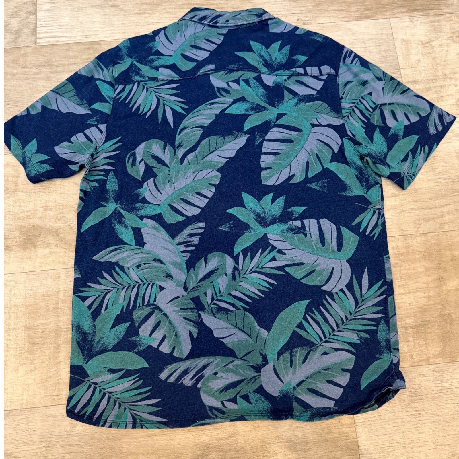 Tommy Bahama Mens Large Blue Green Palm Leaf Print Cotton Short Sleeve Shirt