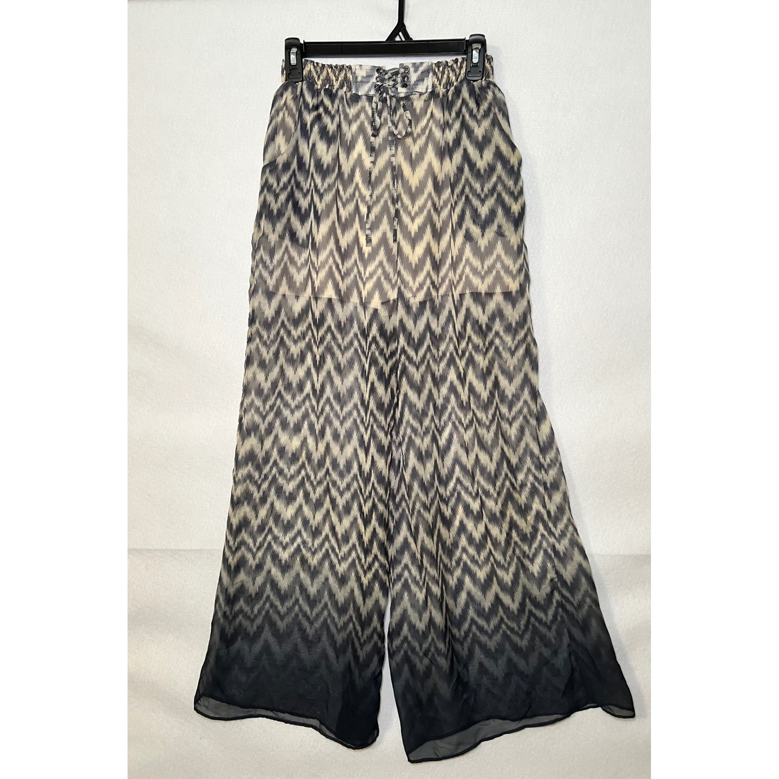 Double Zero Chevron Zig Zag Ombre Boho Chic Wide Leg Pants Smocked Waist L