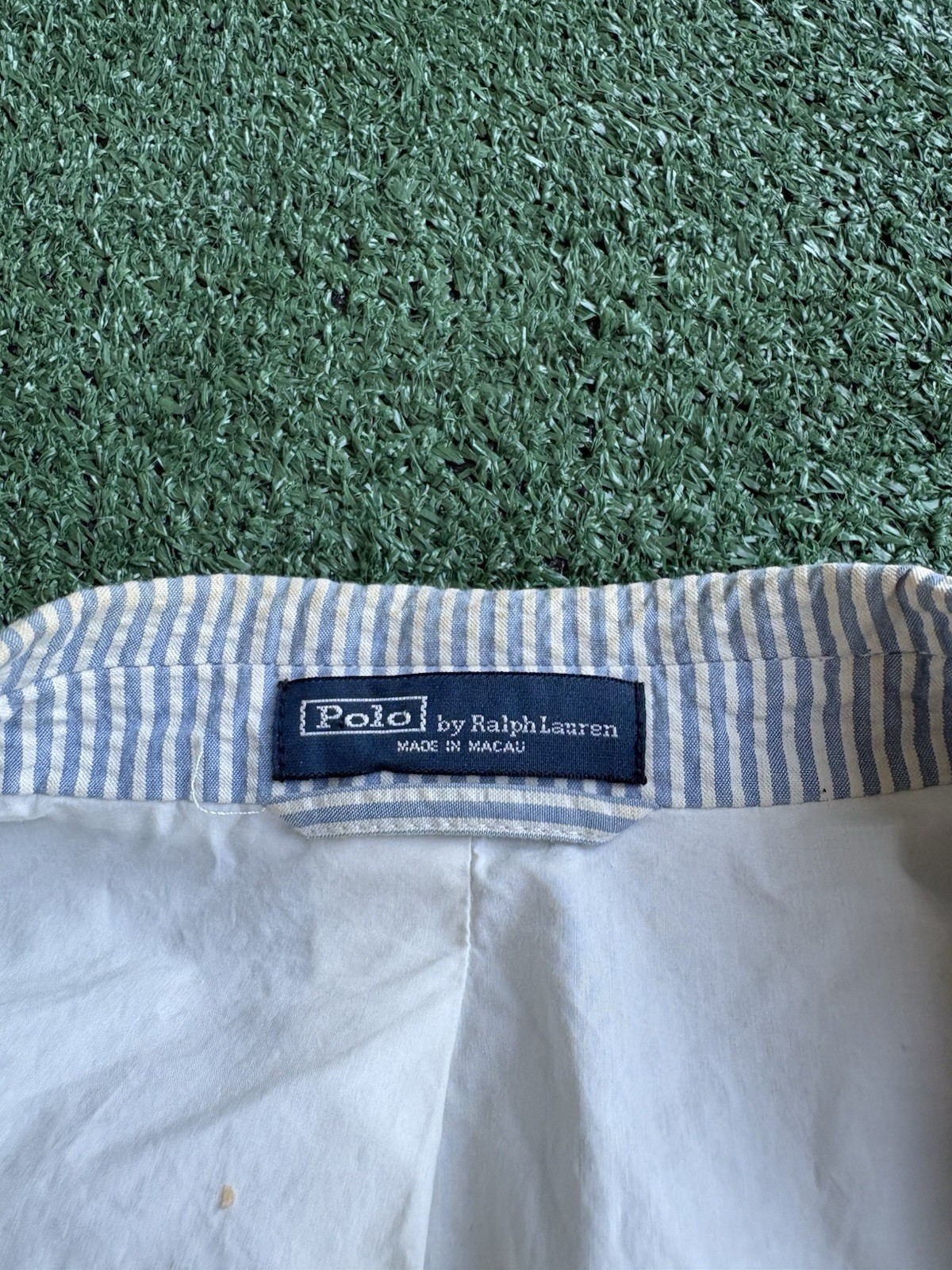 90s Polo by Ralph Lauren Men’s Seersucker Striped Blazer Blue/White 48R