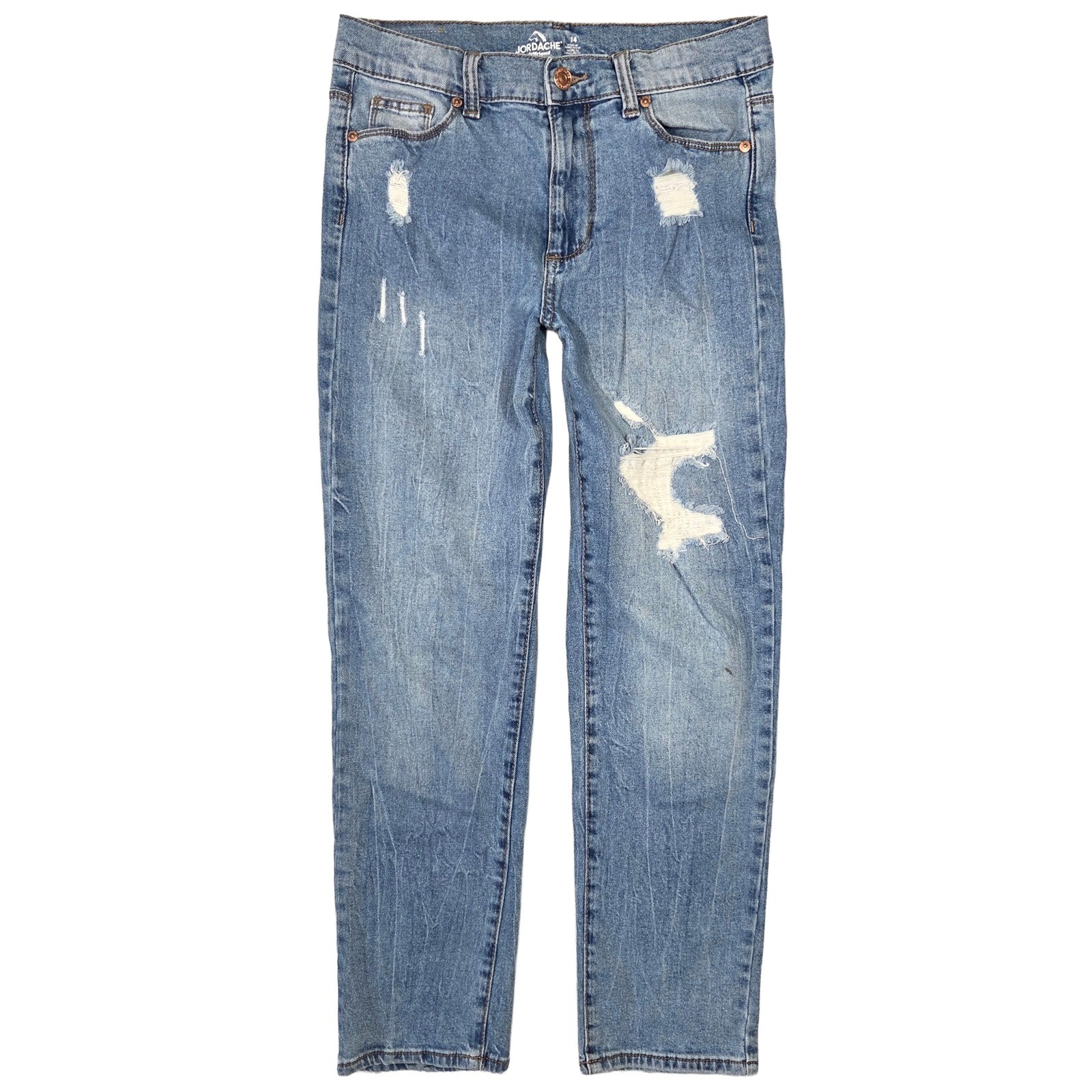 Jordache Girls Girlfriend Jeans Size 14 Distressed Light Wash Denim Preppy Boho