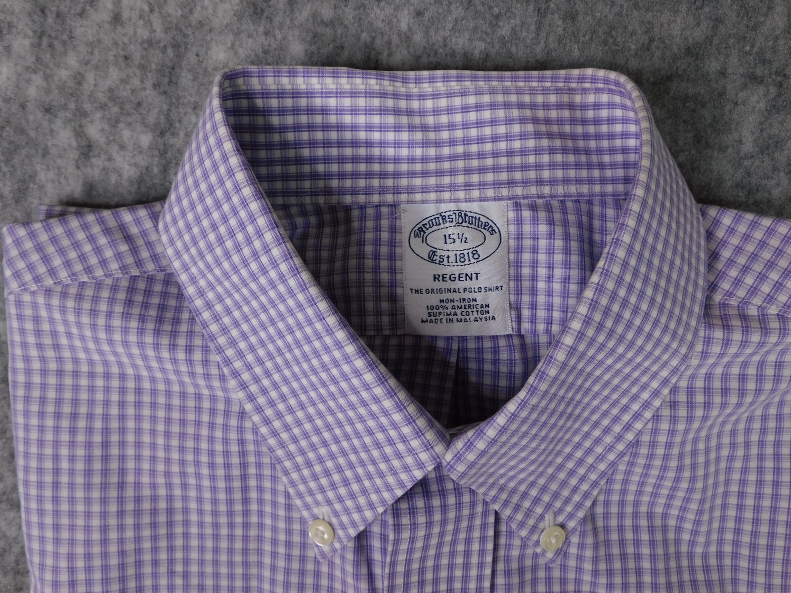 Brooks Brothers Regent Men’s Dress/Casual SS Shirt; Purple/White Checks – 15-1/2