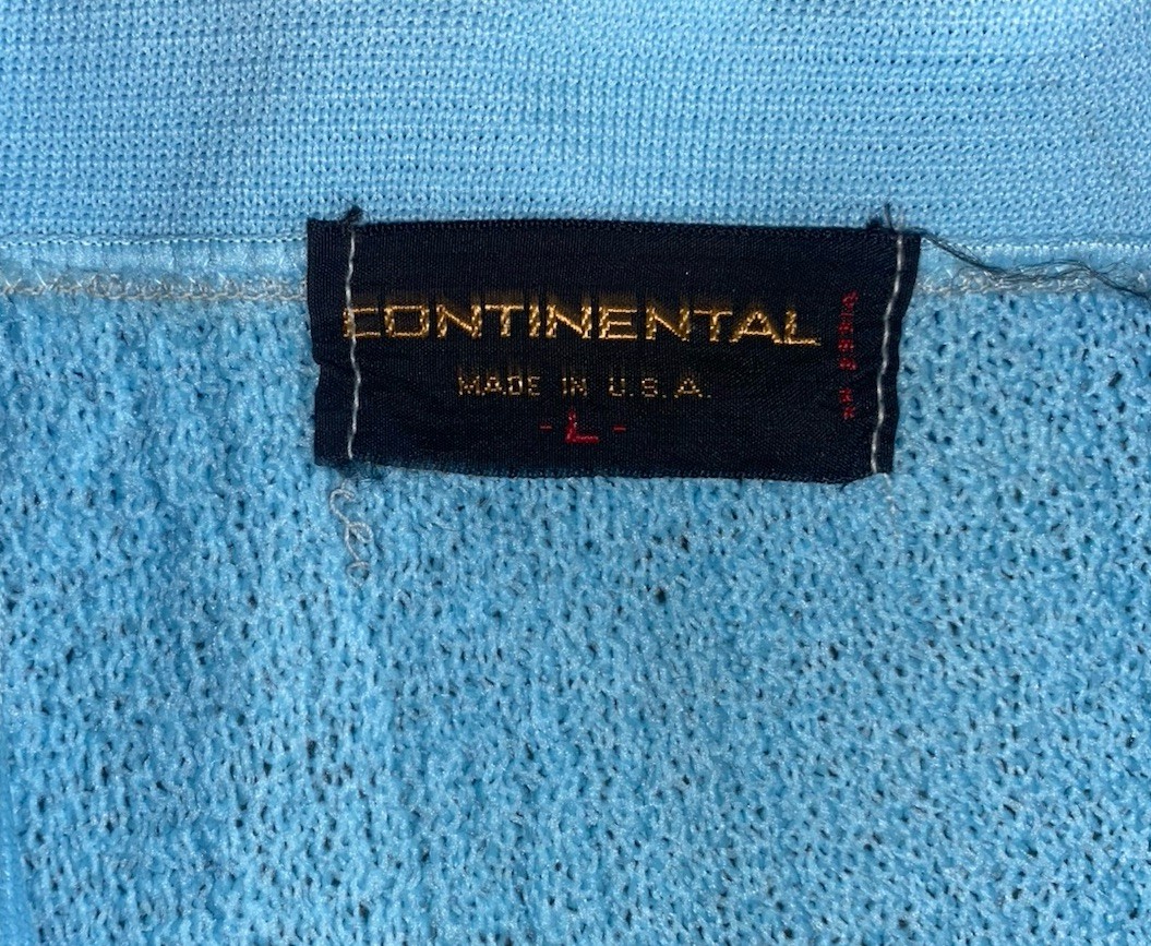 Vintage 60’s Continental Textured Knit Polo Shirt Size Large White / Blue