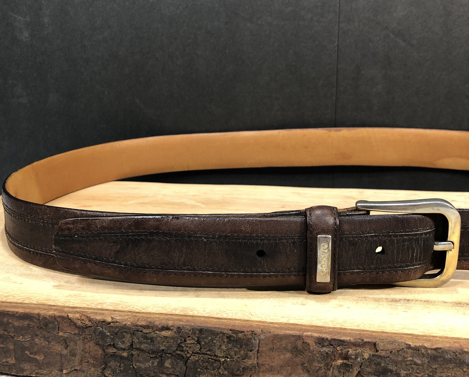 Vintage Olimpo Stitched Brown Leather Belt 105 cm 42″ #1549 Made In Spain