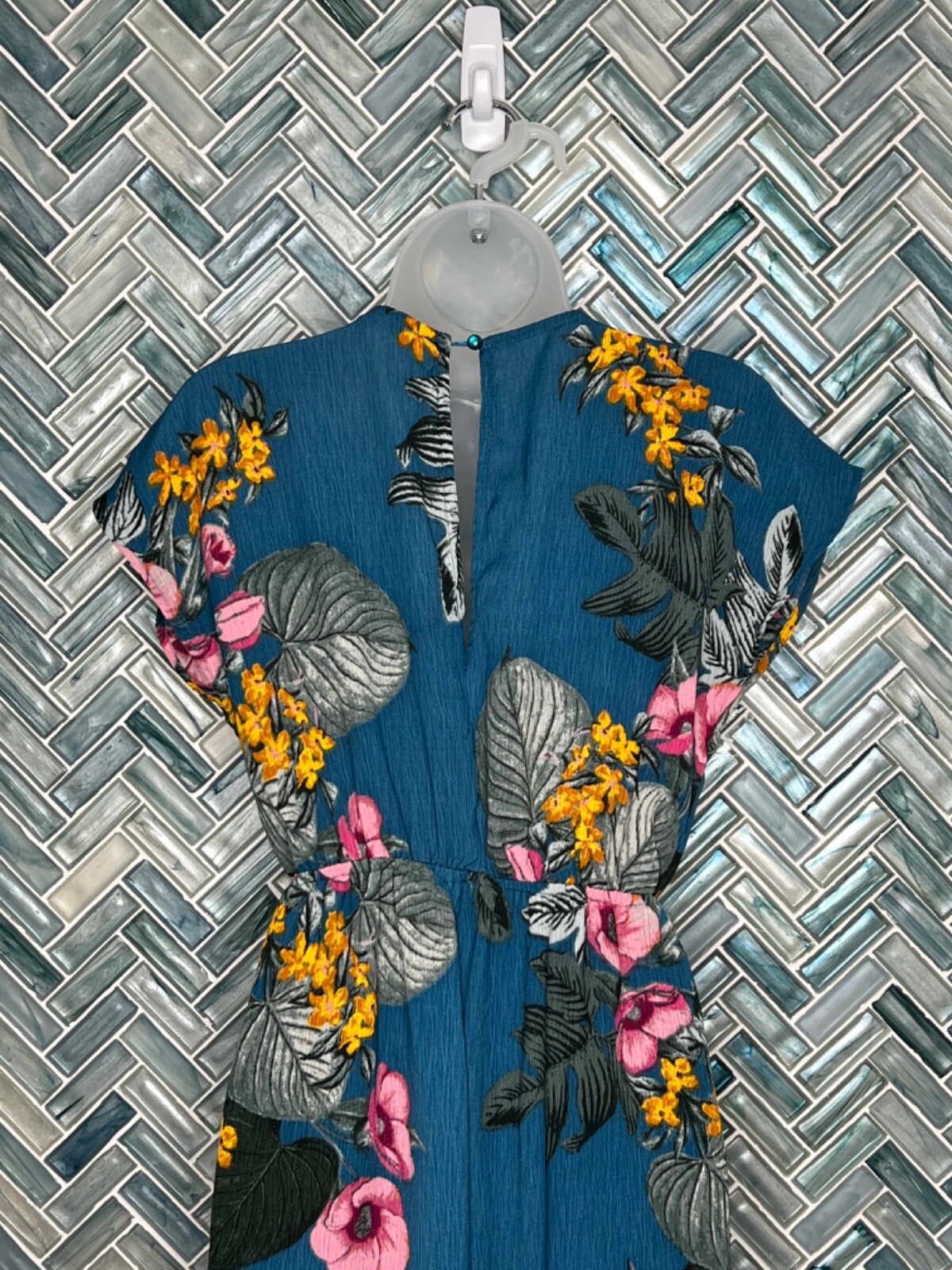 CHARLOTTE RUSSE DRK TEAL FLORAL TIE FRONT TROPICAL HIGH WAISTED JUMPER ROMPER XS
