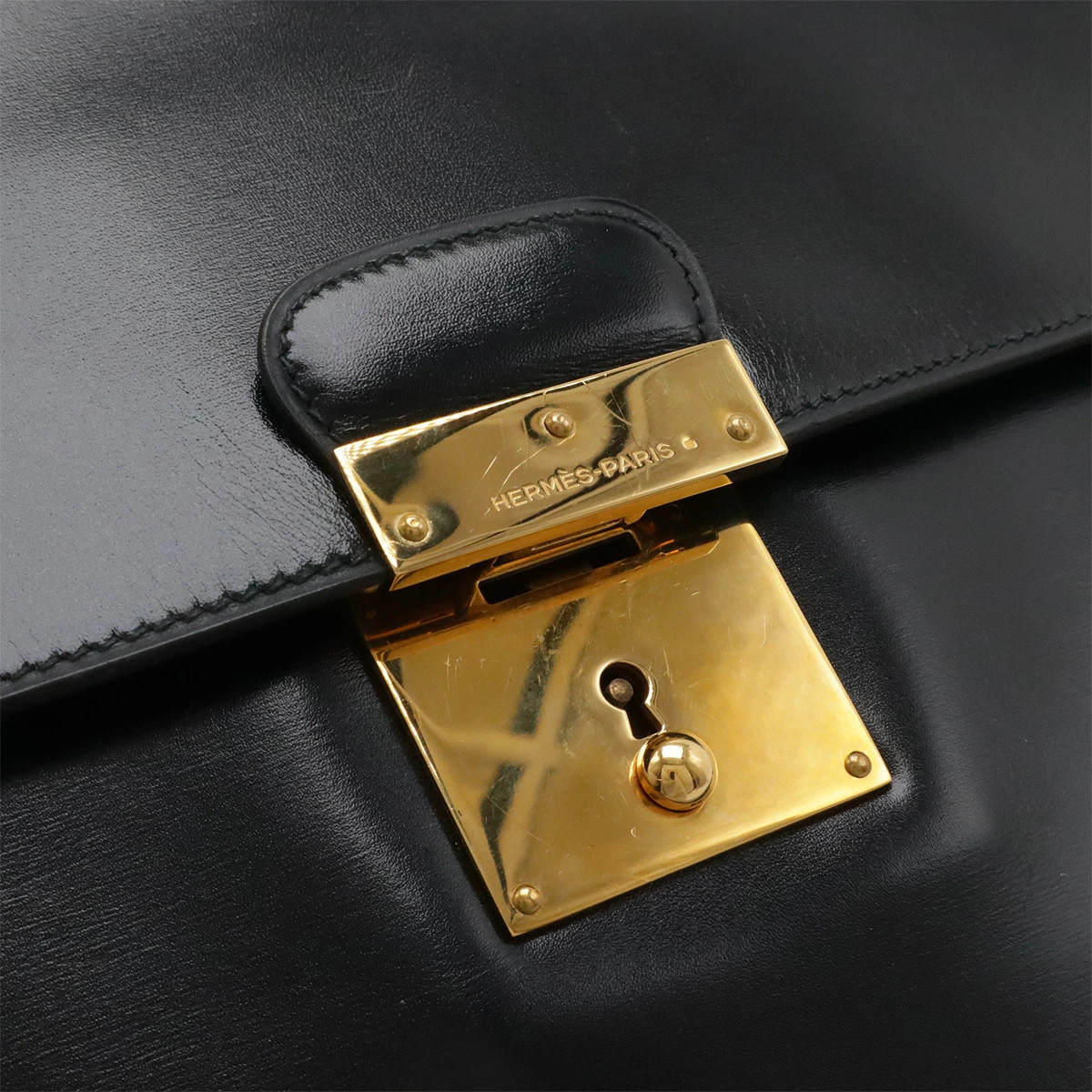 HERMES Kirius Clutch Business Bag Box Calf Leather Black Dust Bag Included