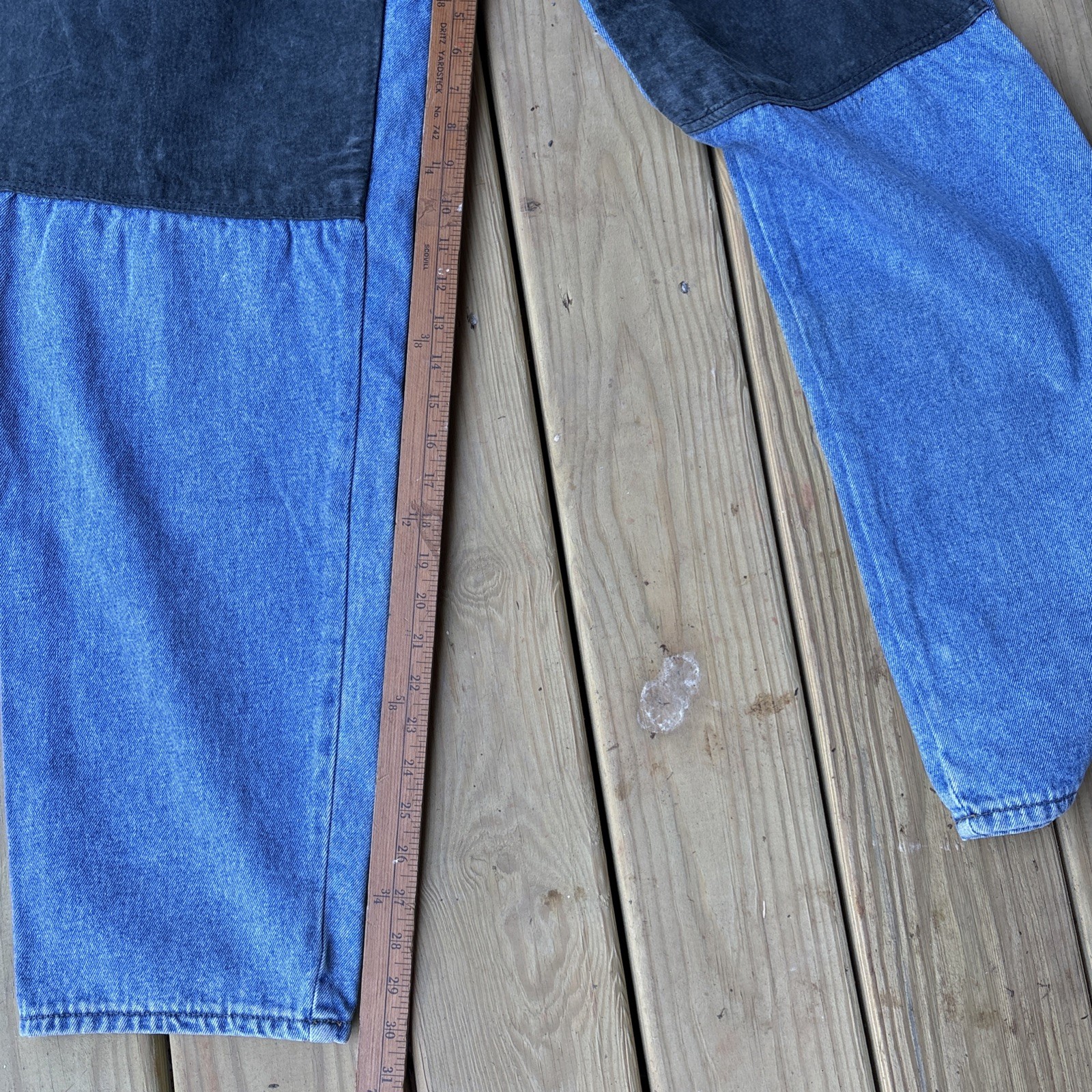 Vintage 80s black leather chaps denim jeans men’s