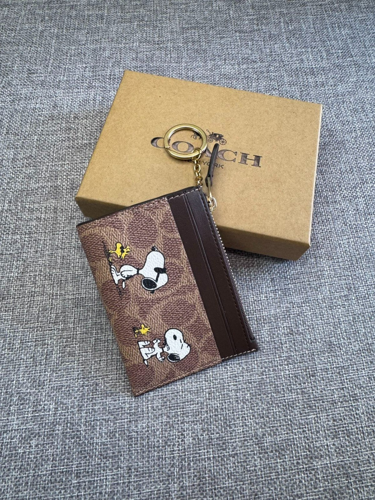 Coach X Peanuts Mini Skinny ID Case Signature Canvas W/Snoopy Print CBT14 NWT