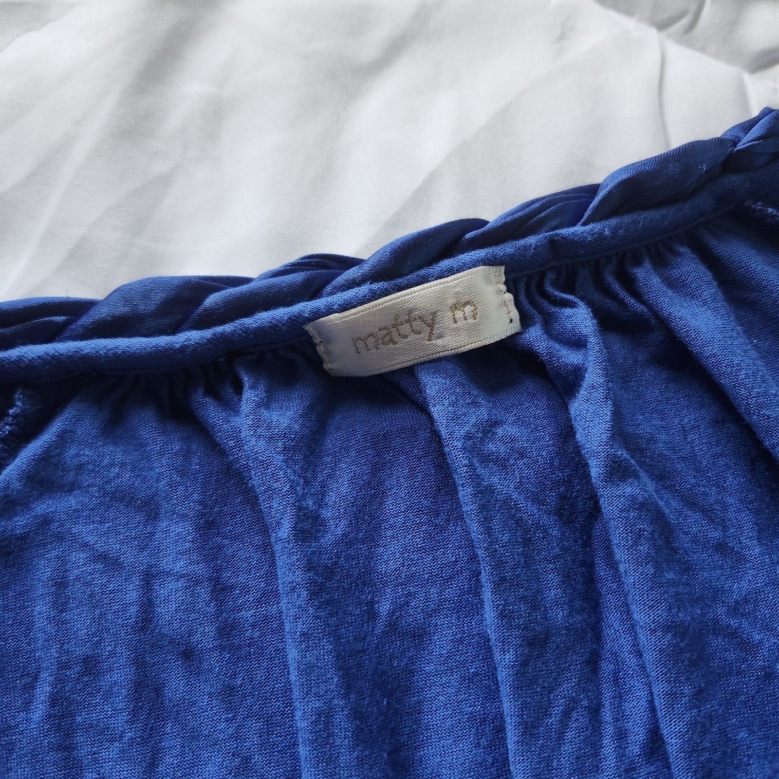 matty m Women’s Blue Solid Braided Scoop Neck Cap Sleeve Pullover Top Size M/L