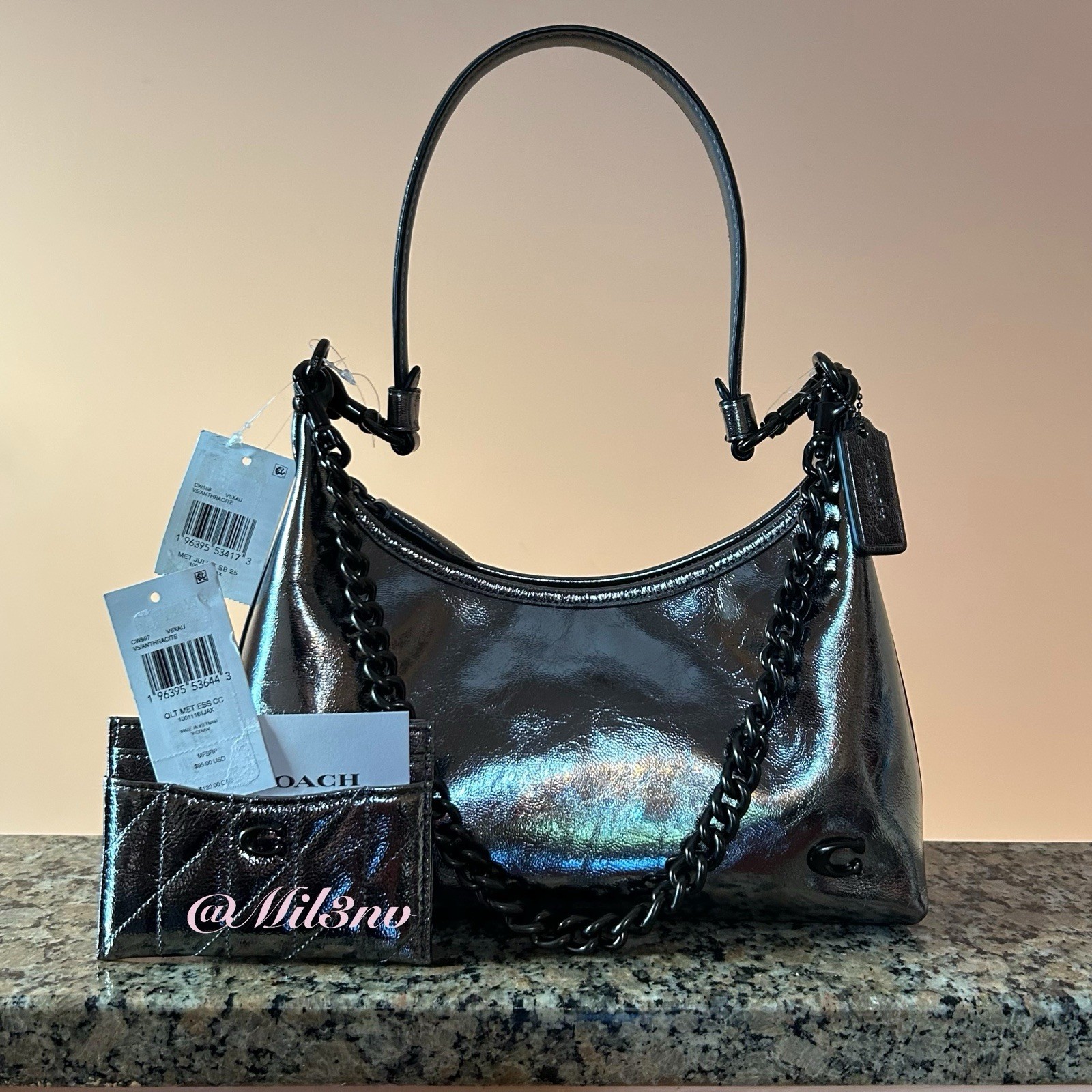 Coach Juliet 25 Pewter/Anthracite Leather Shoulder Chain Bag